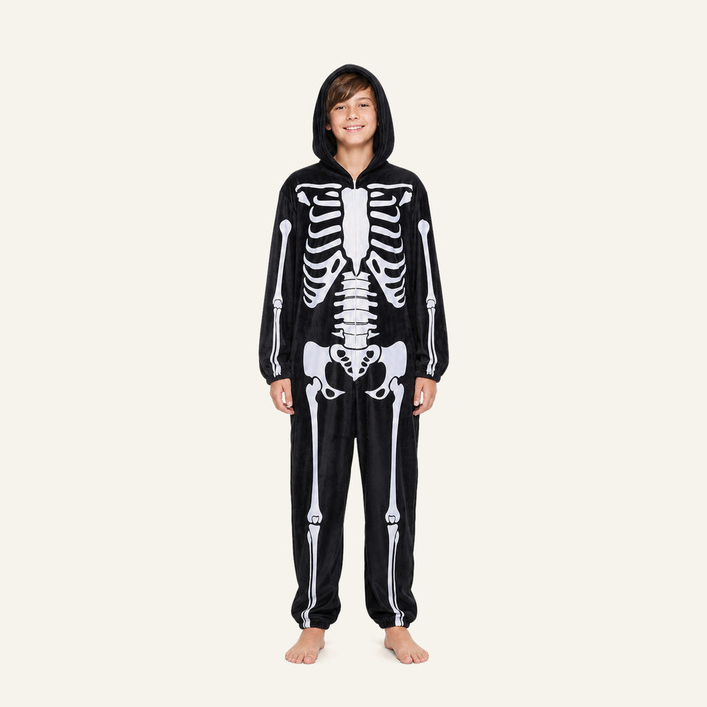 Leoxa black skeleton fleece onesie — 12 size older boy