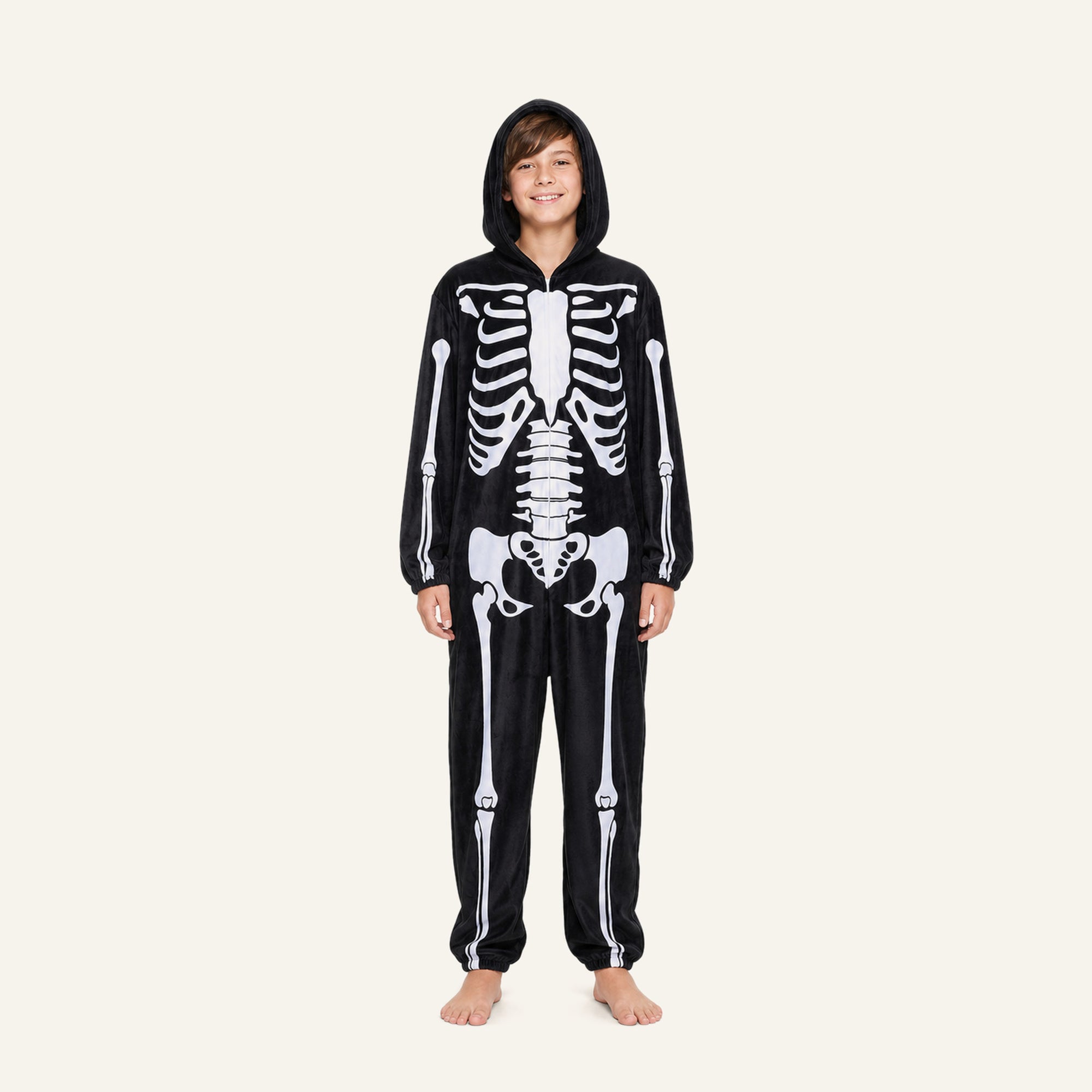 Leoxa black skeleton fleece onesie — 12 size older boy