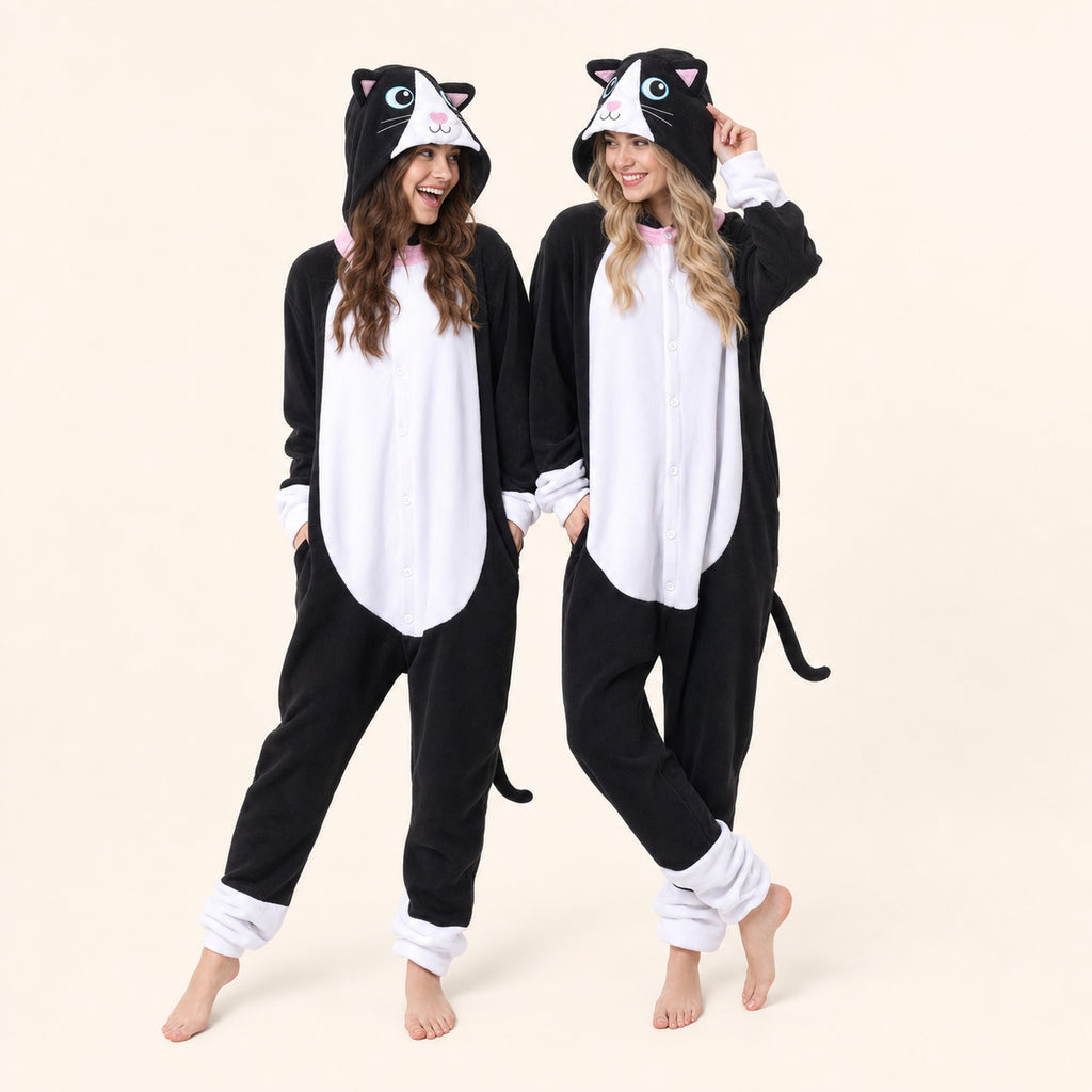 Leoxa black and white cat kigurumi onesie — 04 matching colors