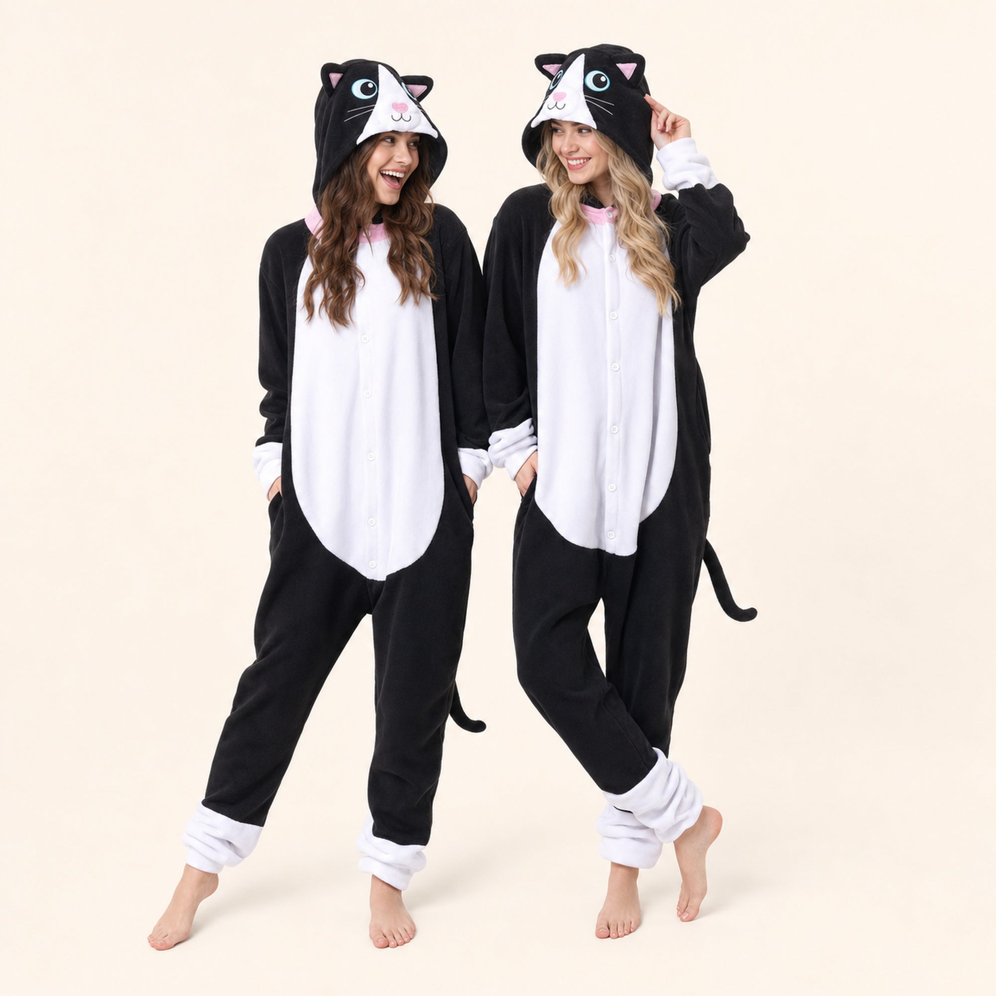 Leoxa black and white cat kigurumi onesie — 04 matching colors
