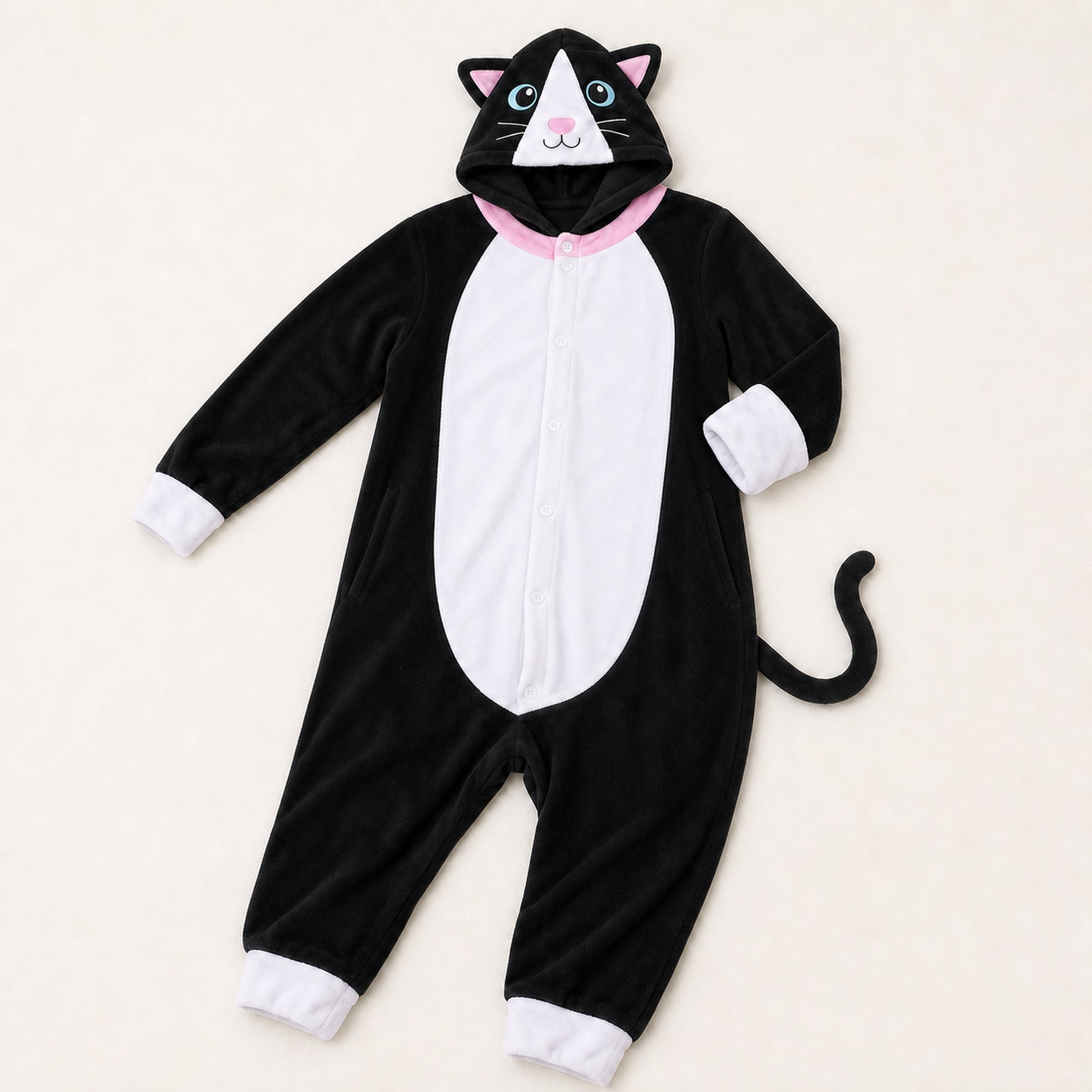 Leoxa black and white cat kigurumi onesie — 07 feature details