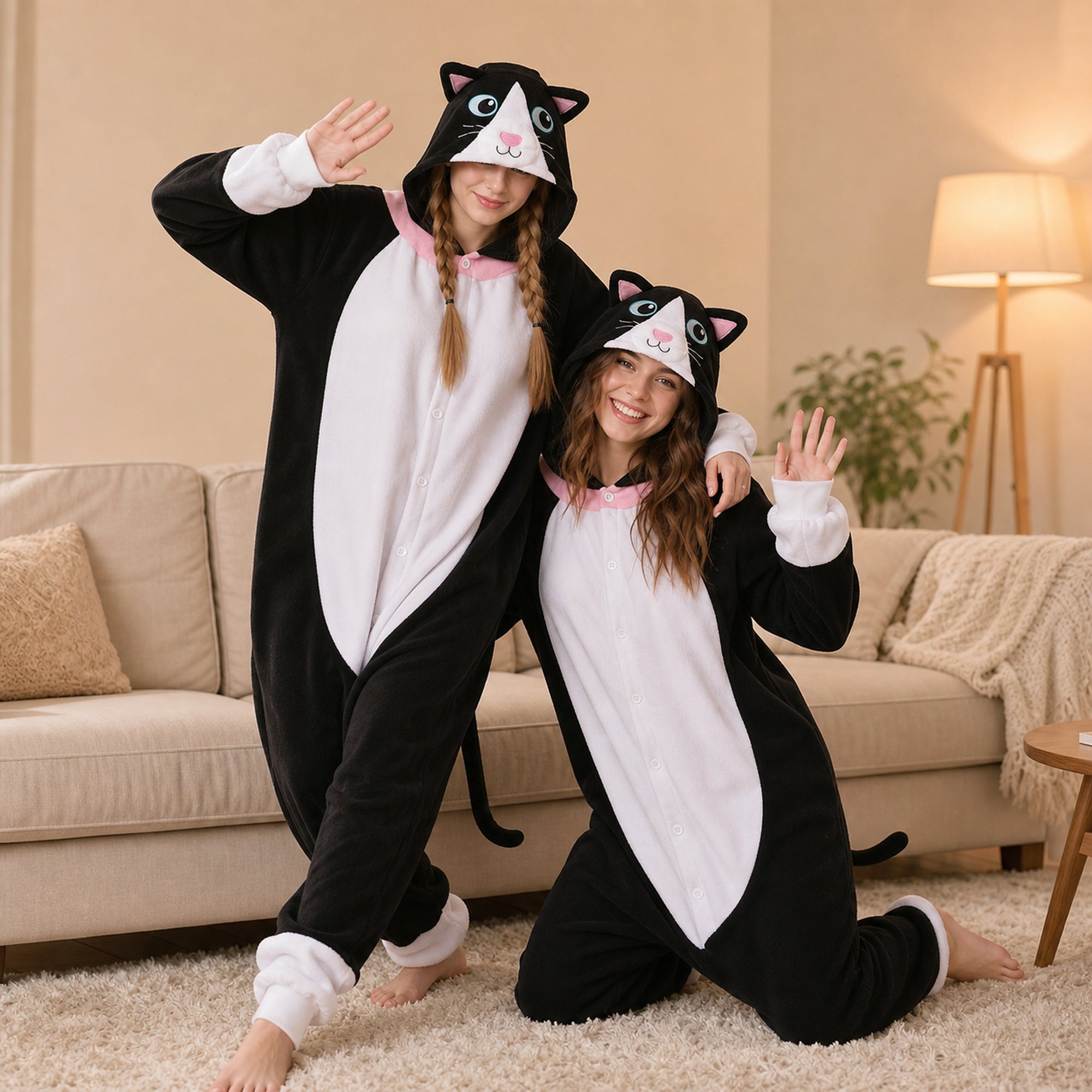 Leoxa black and white cat kigurumi onesie — 09 lifestyle