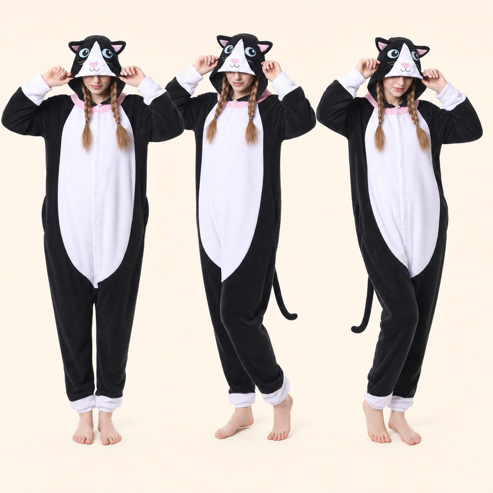 Leoxa black and white cat kigurumi onesie — 10 color lineup