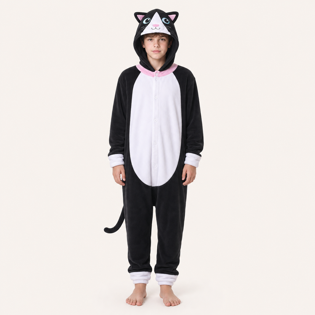 Leoxa black and white cat kigurumi onesie — 11 size M