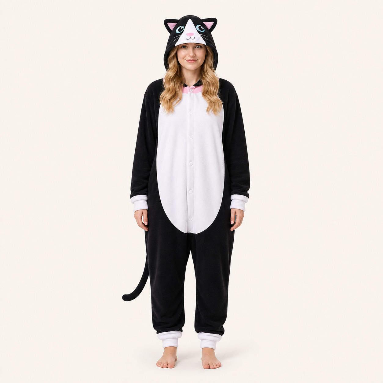Leoxa black and white cat kigurumi onesie — 12 size L