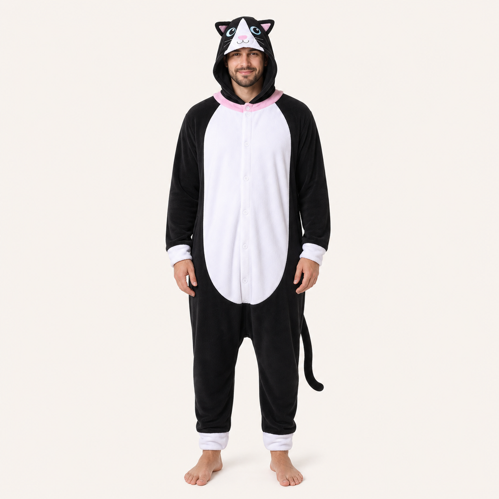 Leoxa black and white cat kigurumi onesie — 13 size XL