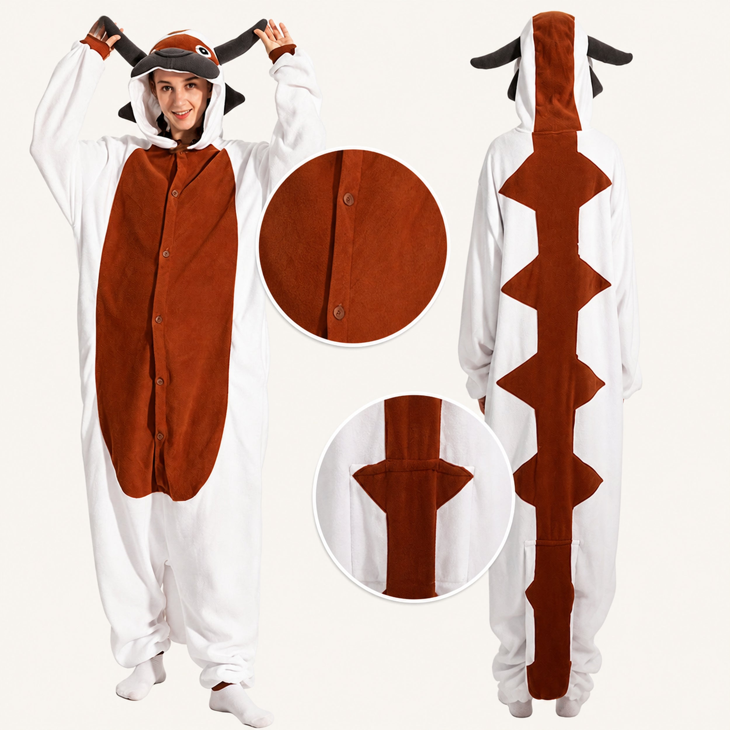 Brown Bull Kigurumi Onesie - feature details