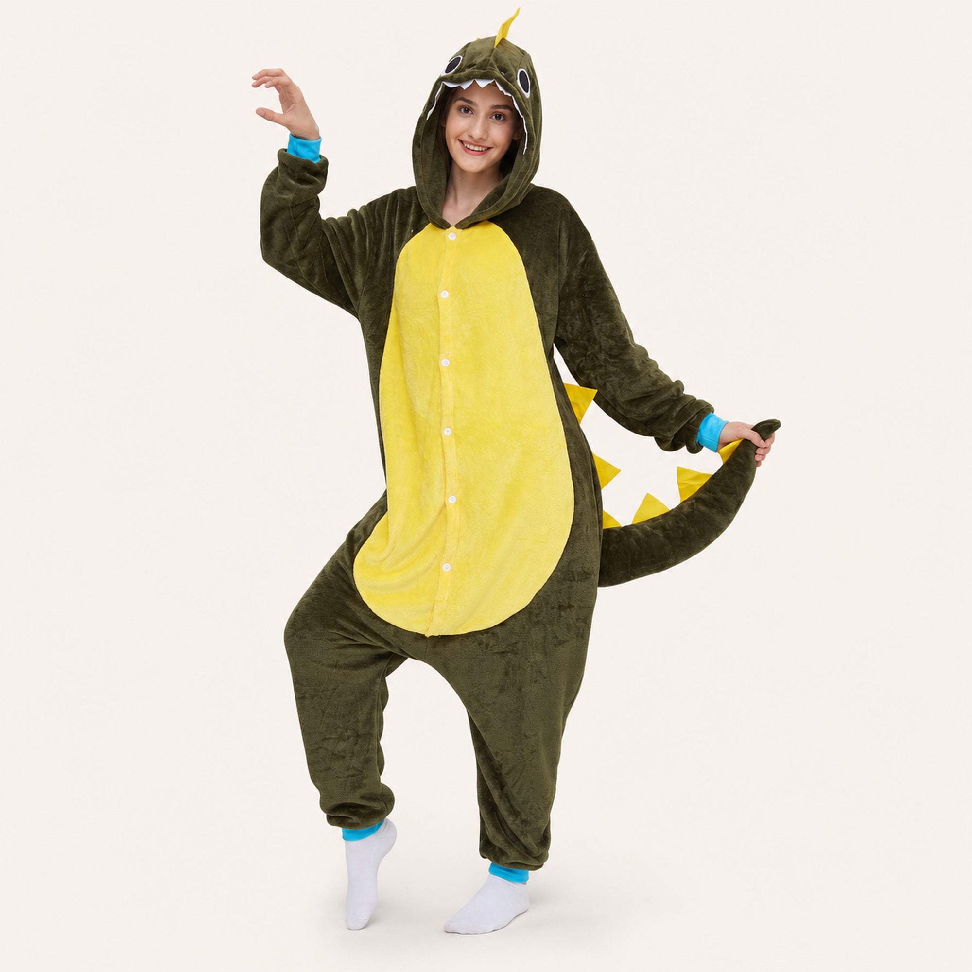 Leoxa brown dinosaur kigurumi onesie – 02 dynamic look