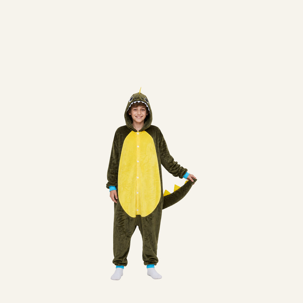 Leoxa brown dinosaur kigurumi onesie – 08 size variant 02 older boy no label