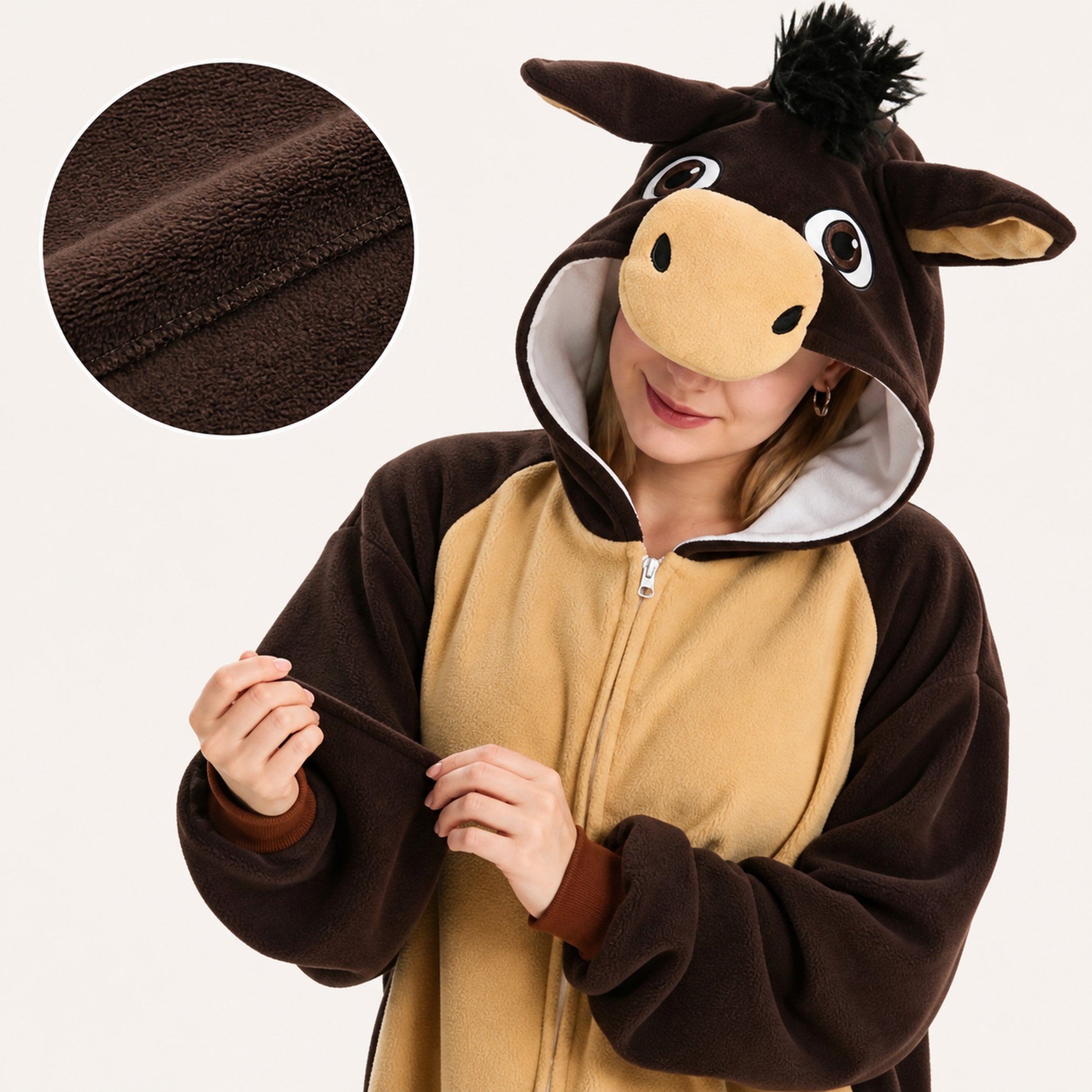 Brown Horse Kigurumi Onesie - fabric detail