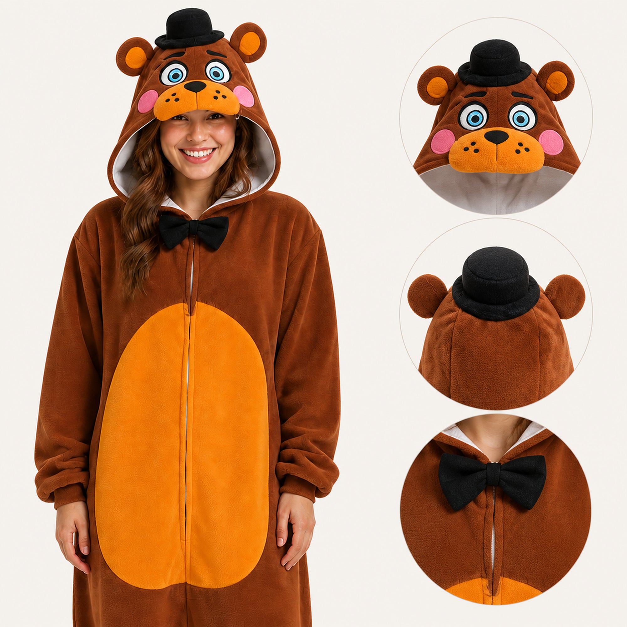 Brown Top Hat Bear Kigurumi Onesie character details