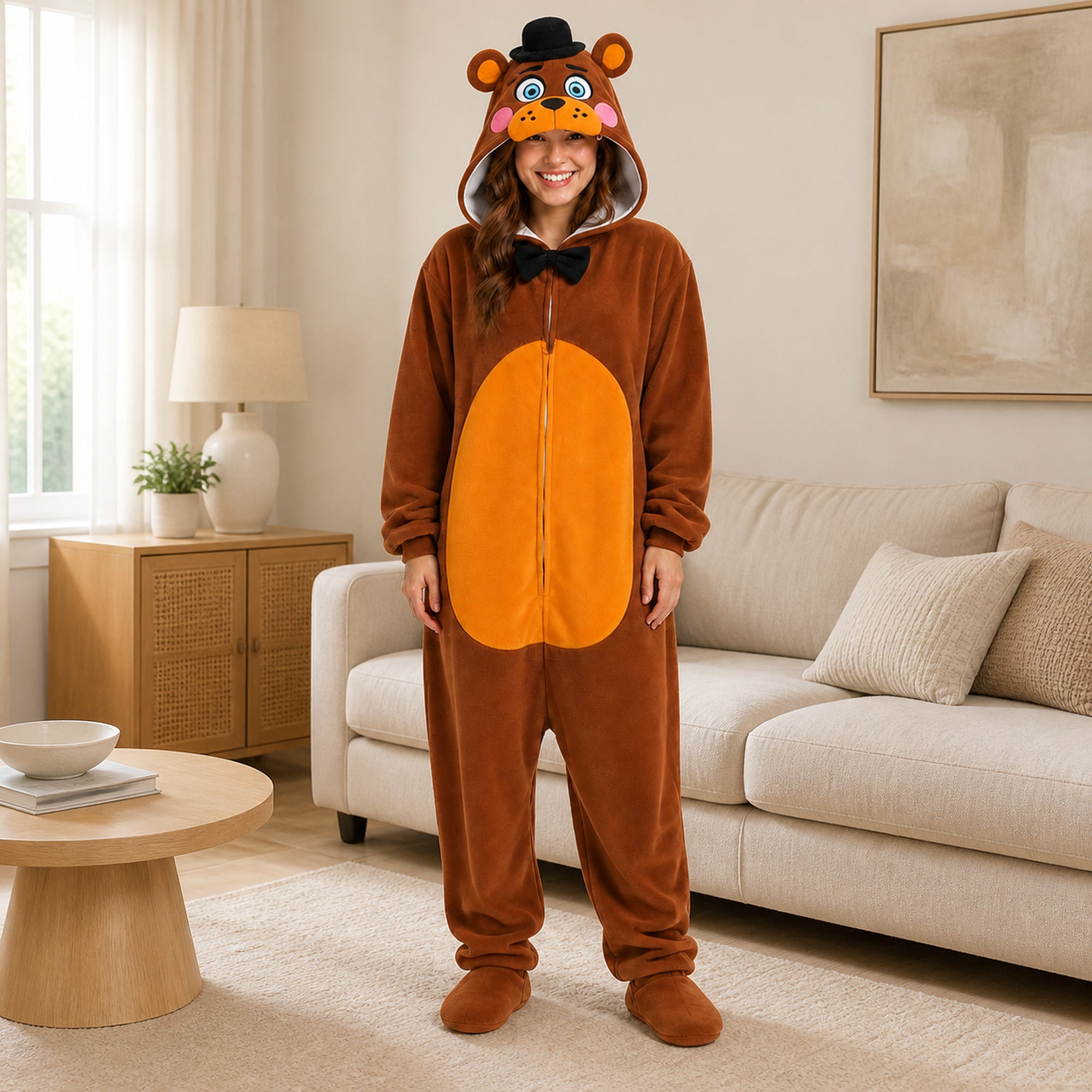 Brown Top Hat Bear Kigurumi Onesie indoor lifestyle