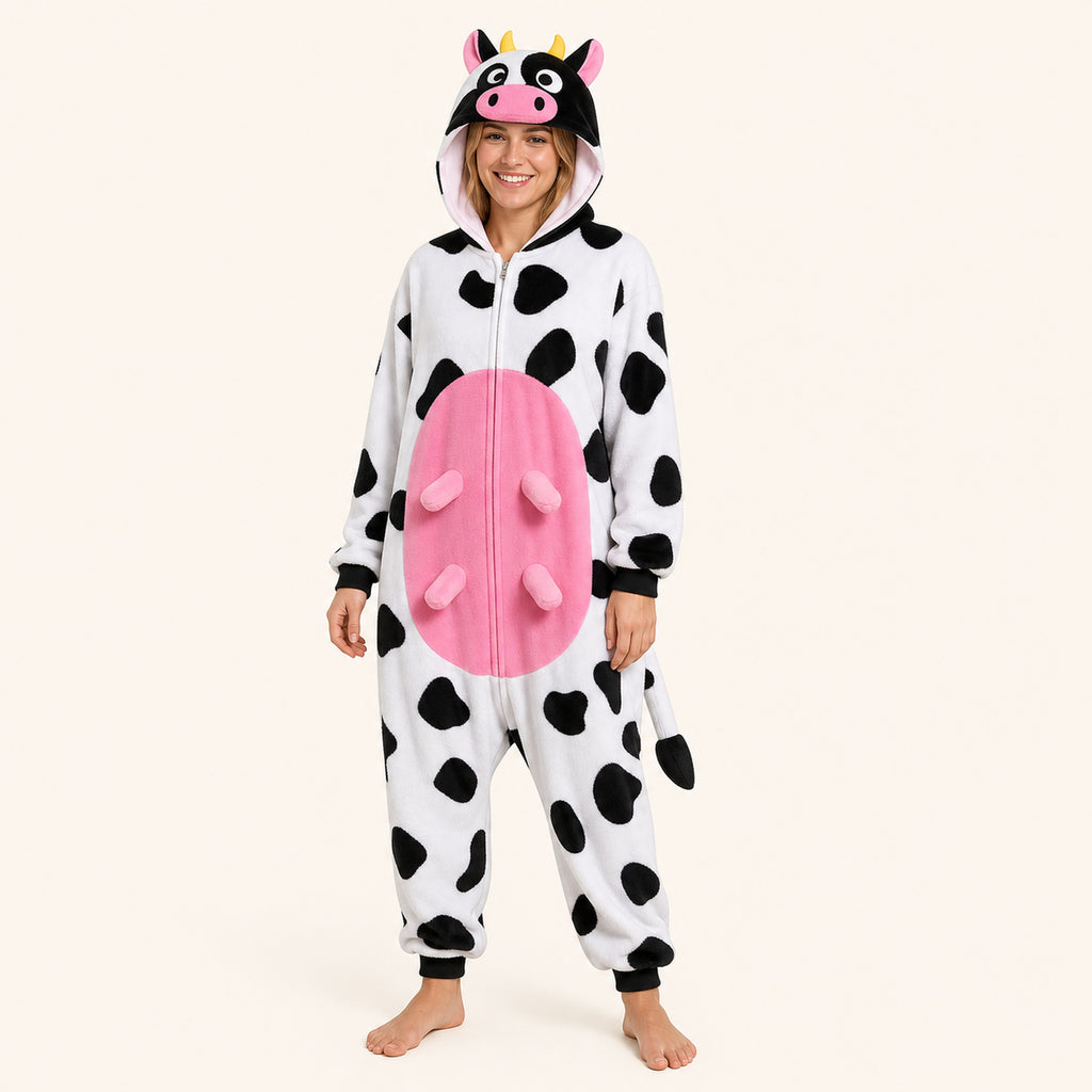 Leoxa colorful cow fleece onesie — 01 hero