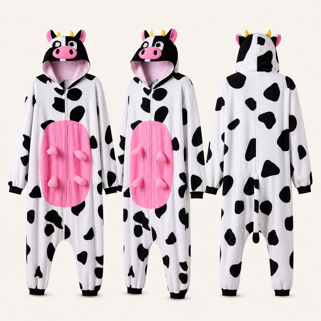 Leoxa colorful cow fleece onesie — 10 color lineup
