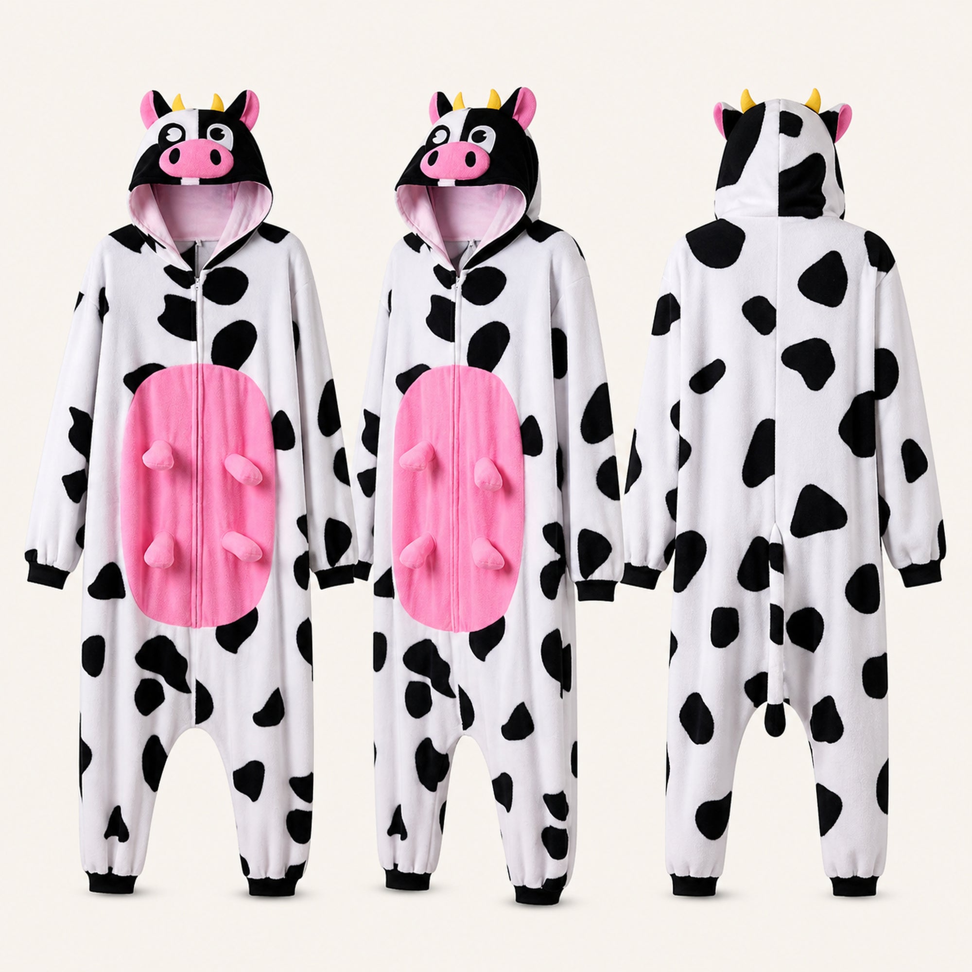 Leoxa colorful cow fleece onesie — 10 color lineup