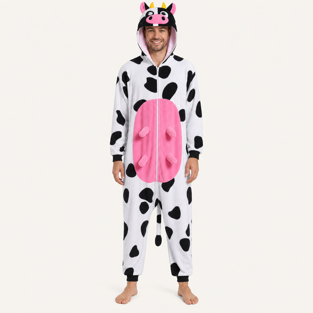 Leoxa colorful cow fleece onesie — 14 size XL man 174 183cm