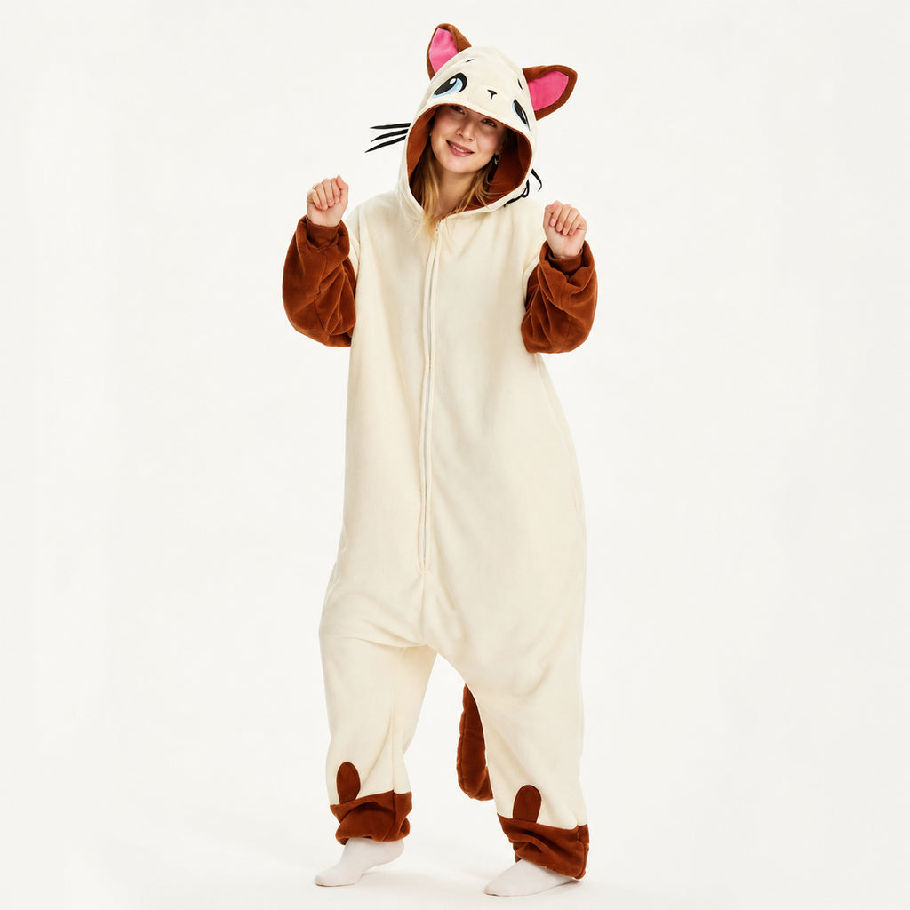 Cream Cat Kigurumi Onesie - back view