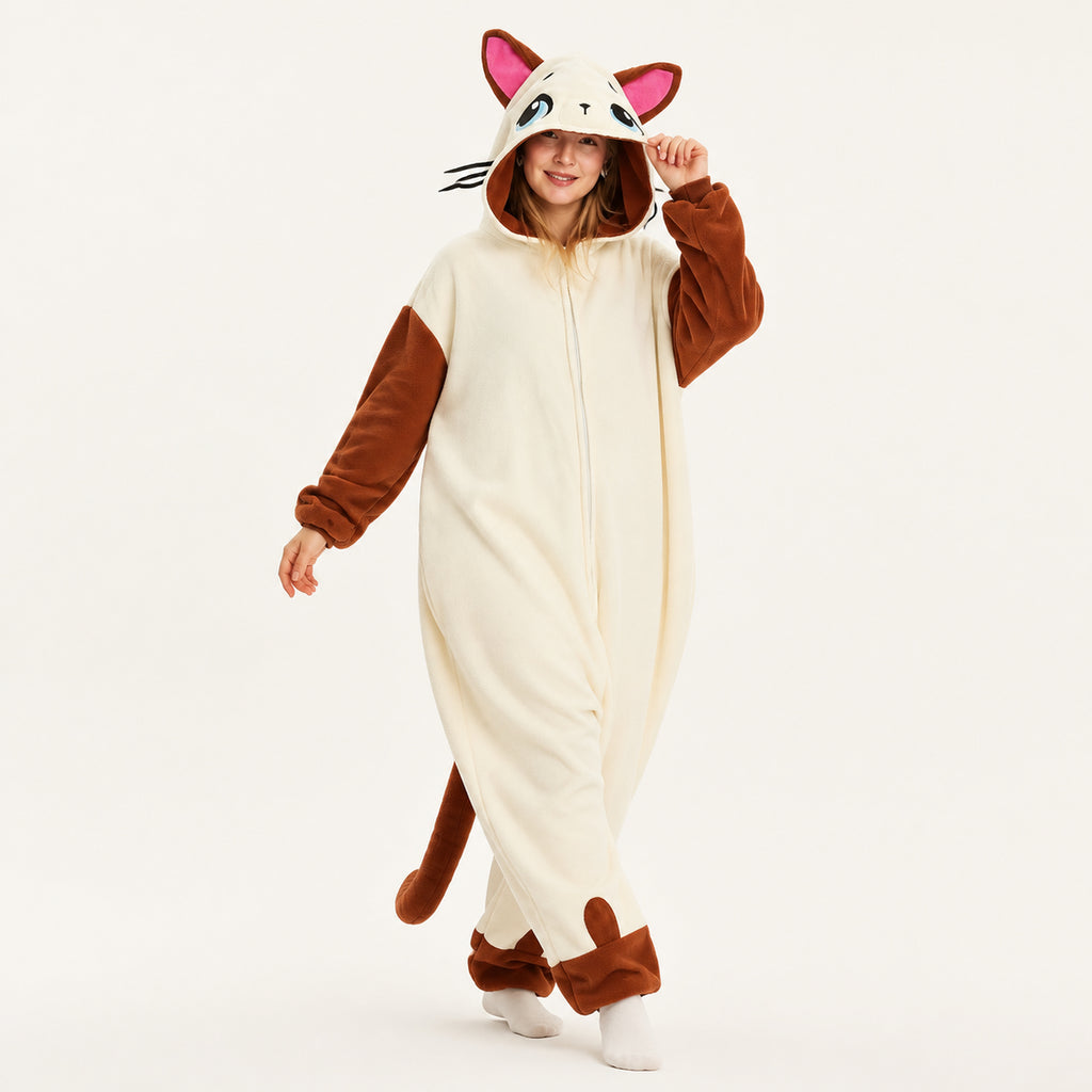 Cream Cat Kigurumi Onesie - dynamic look