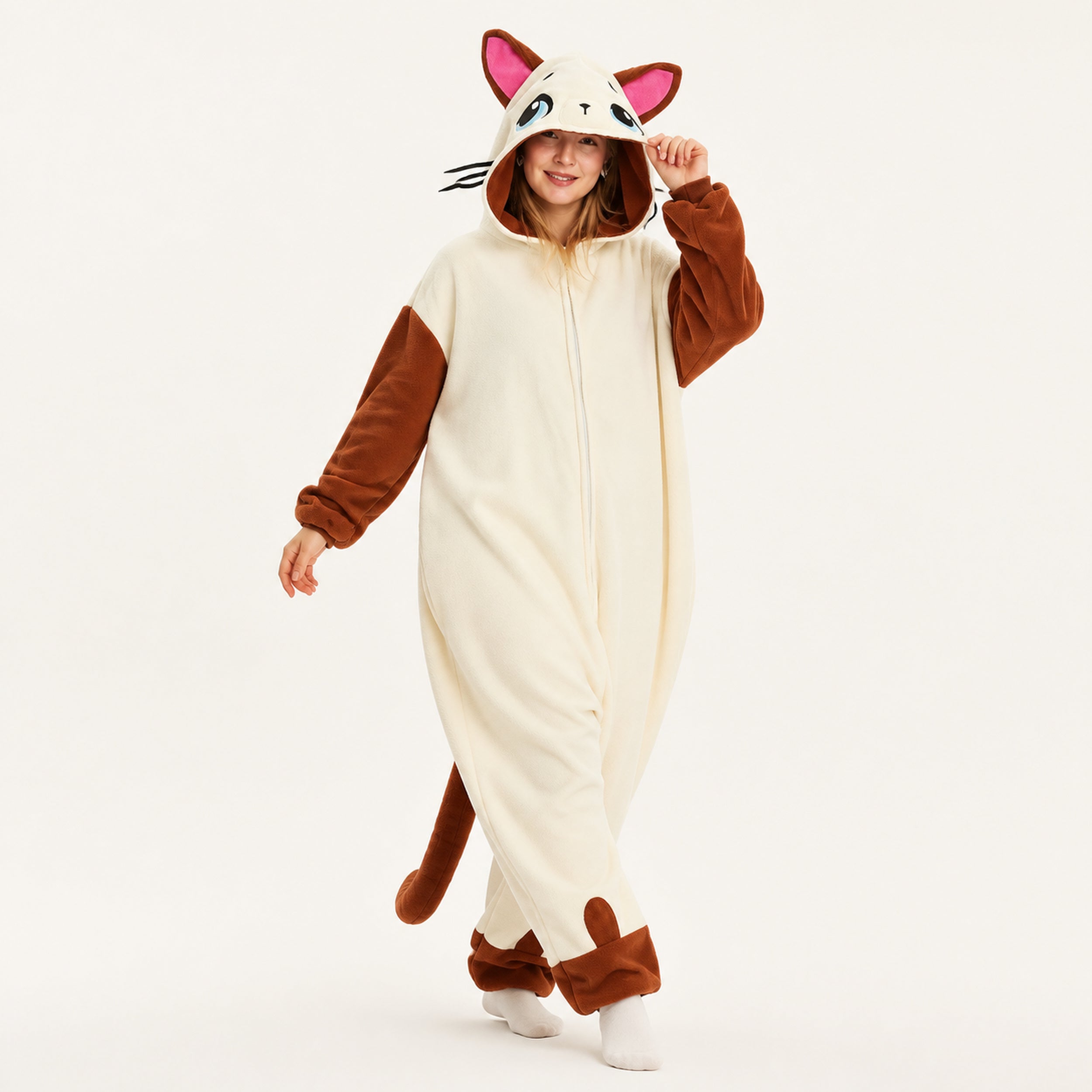 Cream Cat Kigurumi Onesie - dynamic look