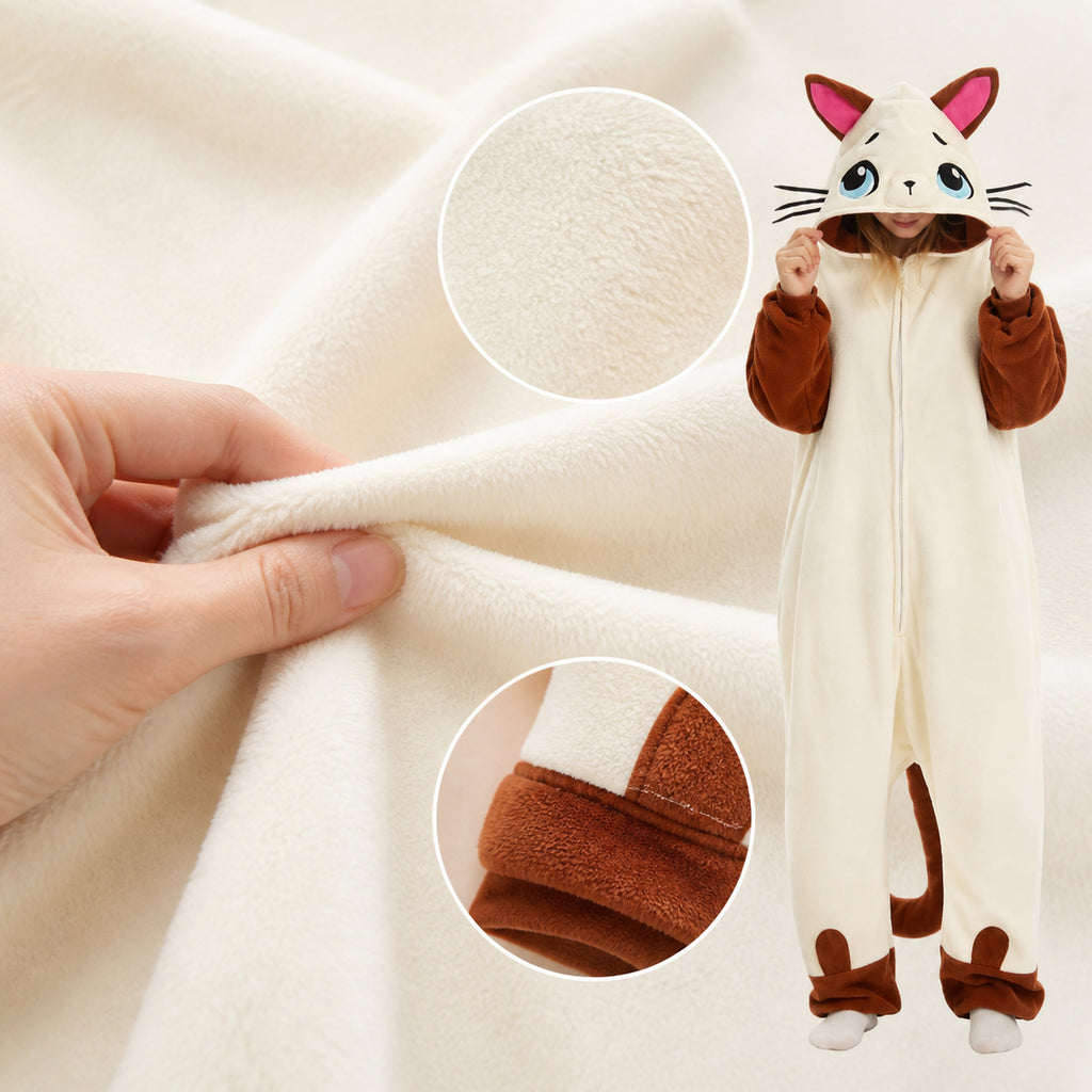 Cream Cat Kigurumi Onesie - fabric detail