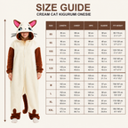 Cream Cat Kigurumi Onesie - size guide