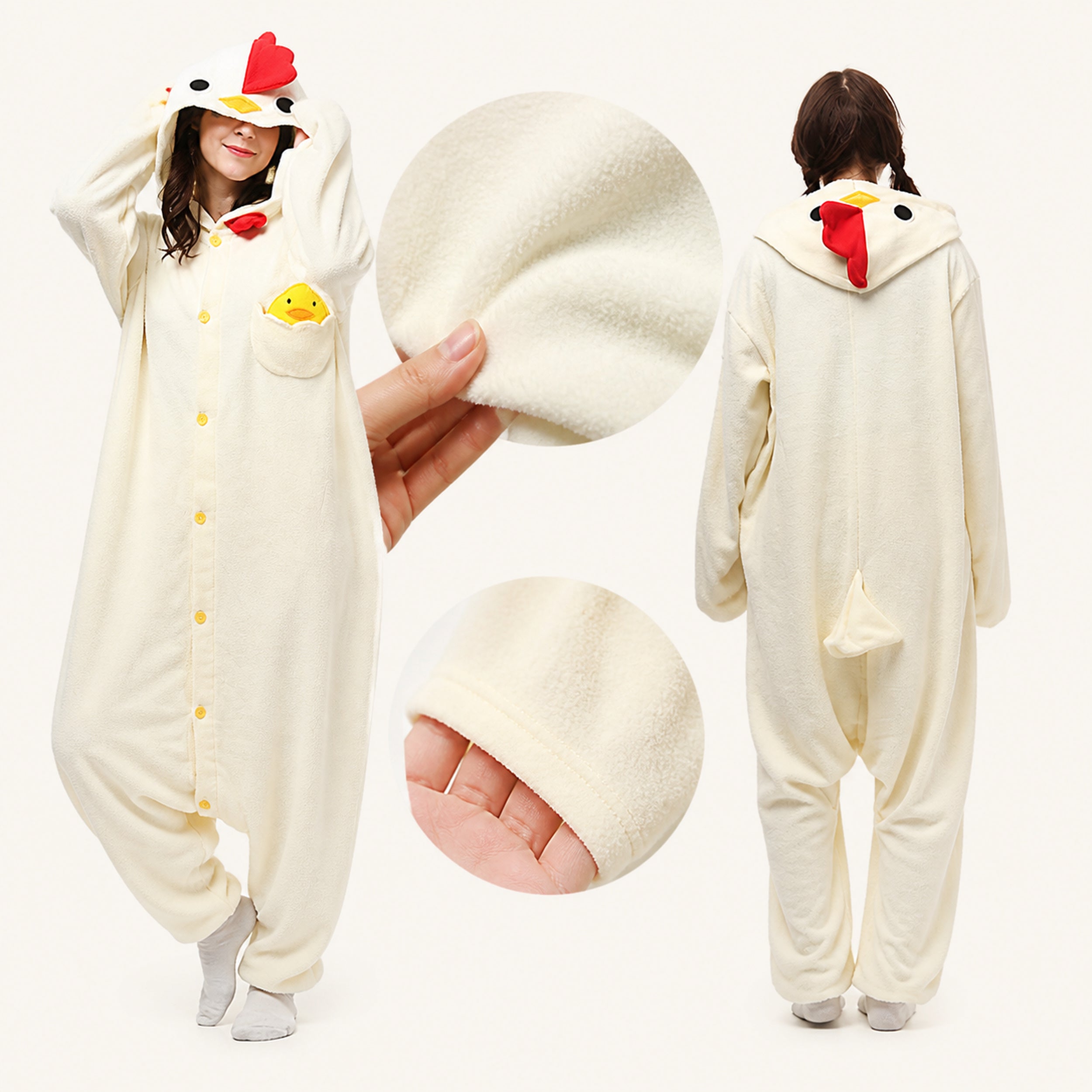Cream Chicken Kigurumi Onesie - character detail