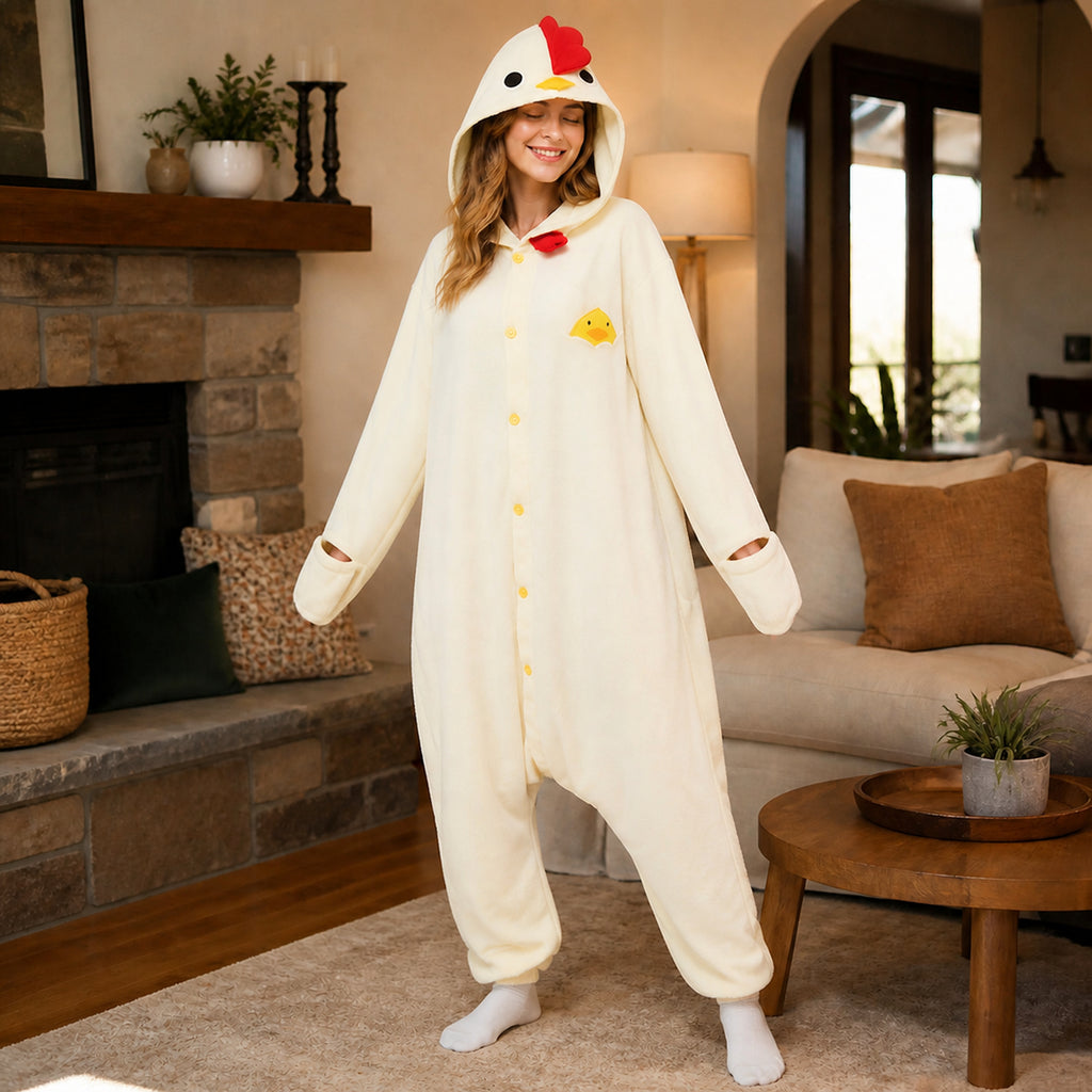 Cream Chicken Kigurumi Onesie - lifestyle