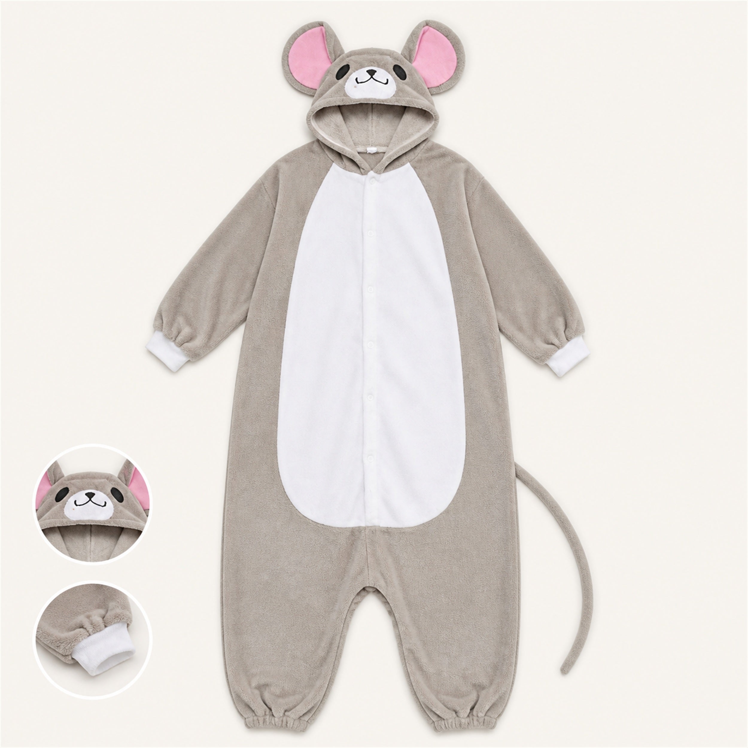Gray Mouse Kigurumi Onesie feature details
