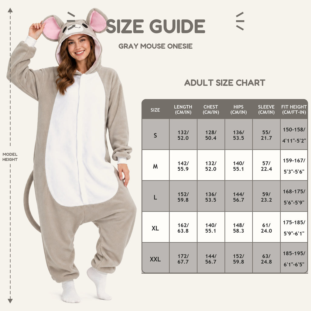 Gray Mouse Kigurumi Onesie fit reference
