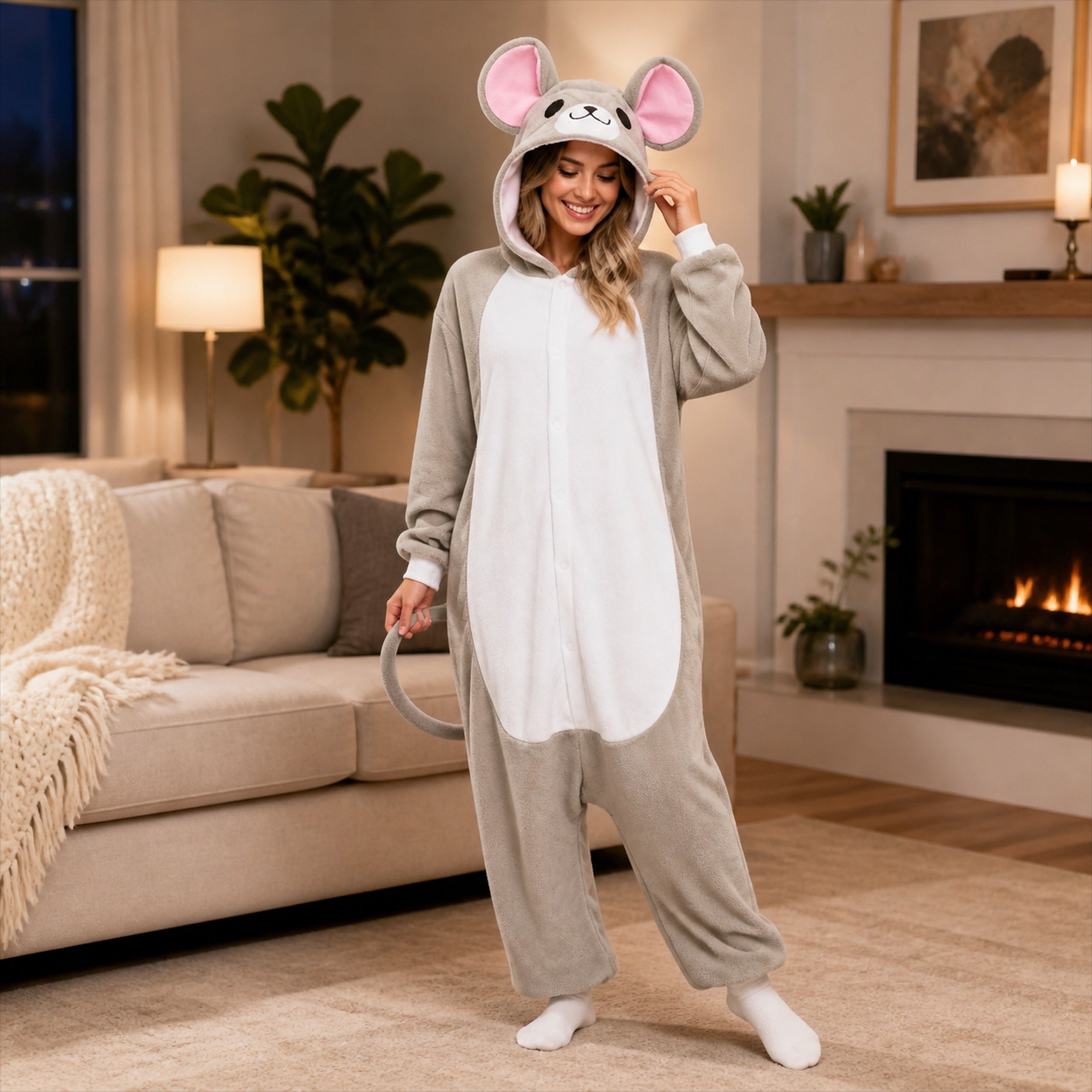 Gray Mouse Kigurumi Onesie lifestyle