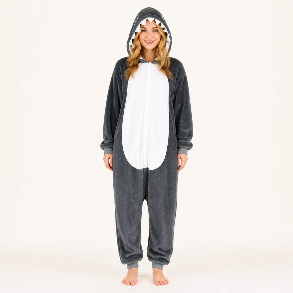Gray Shark Kigurumi Onesie - front view