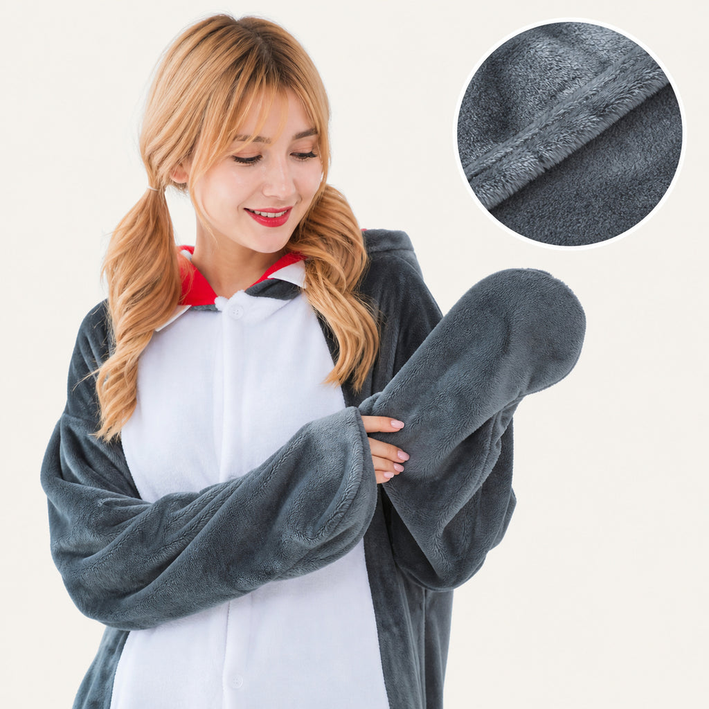 Gray Shark Kigurumi Onesie - fabric detail