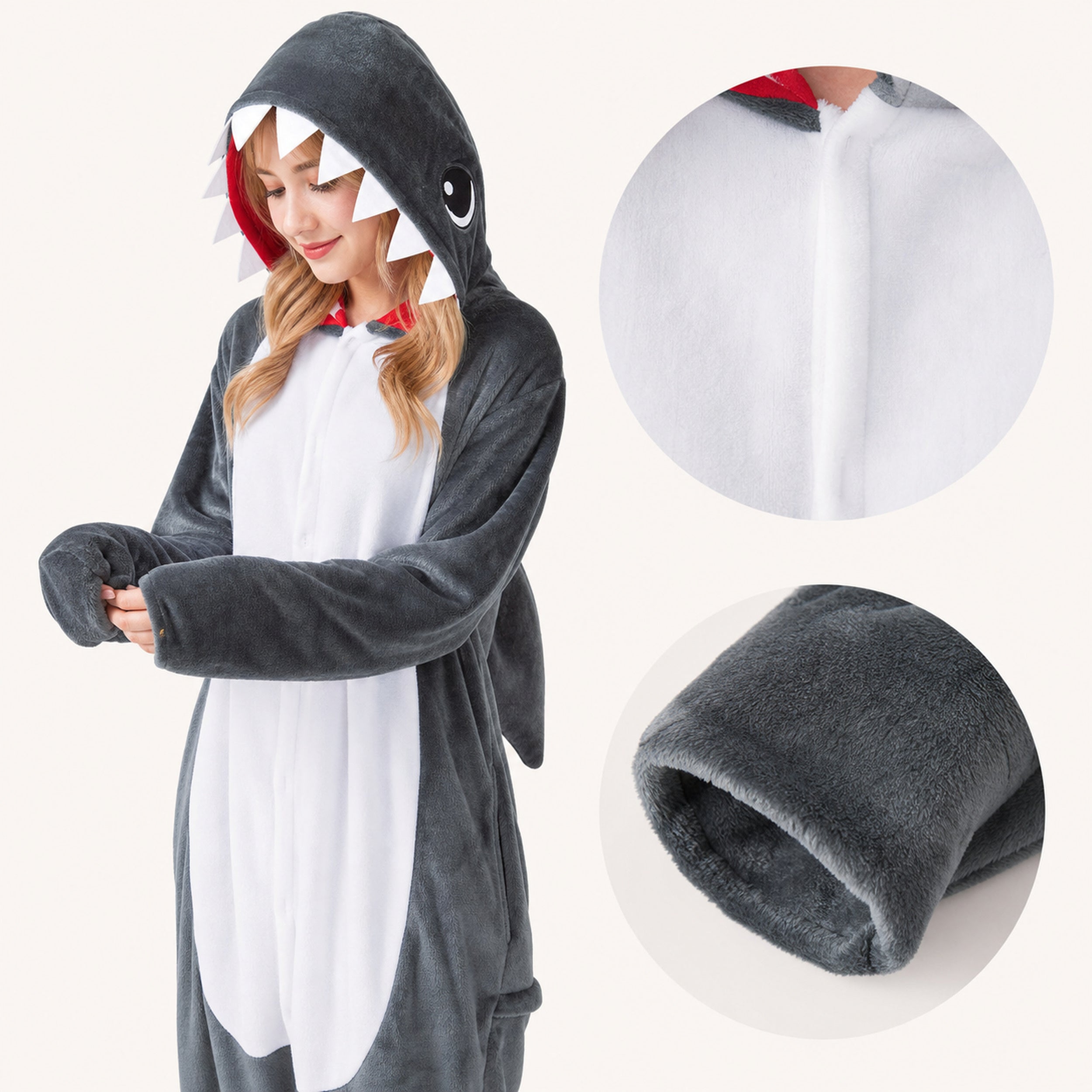 Gray Shark Kigurumi Onesie - feature details