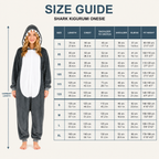 Gray Shark Kigurumi Onesie - size guide