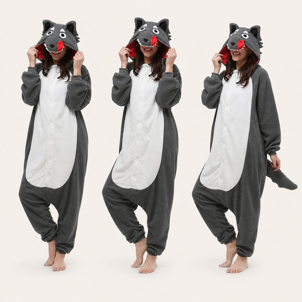 Leoxa gray wolf kigurumi onesie – 10 color lineup