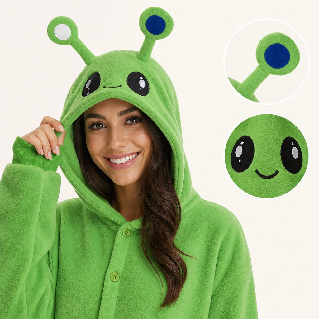 Green Alien Kigurumi Onesie - character detail