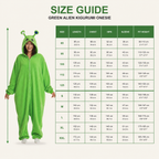 Green Alien Kigurumi Onesie - size guide