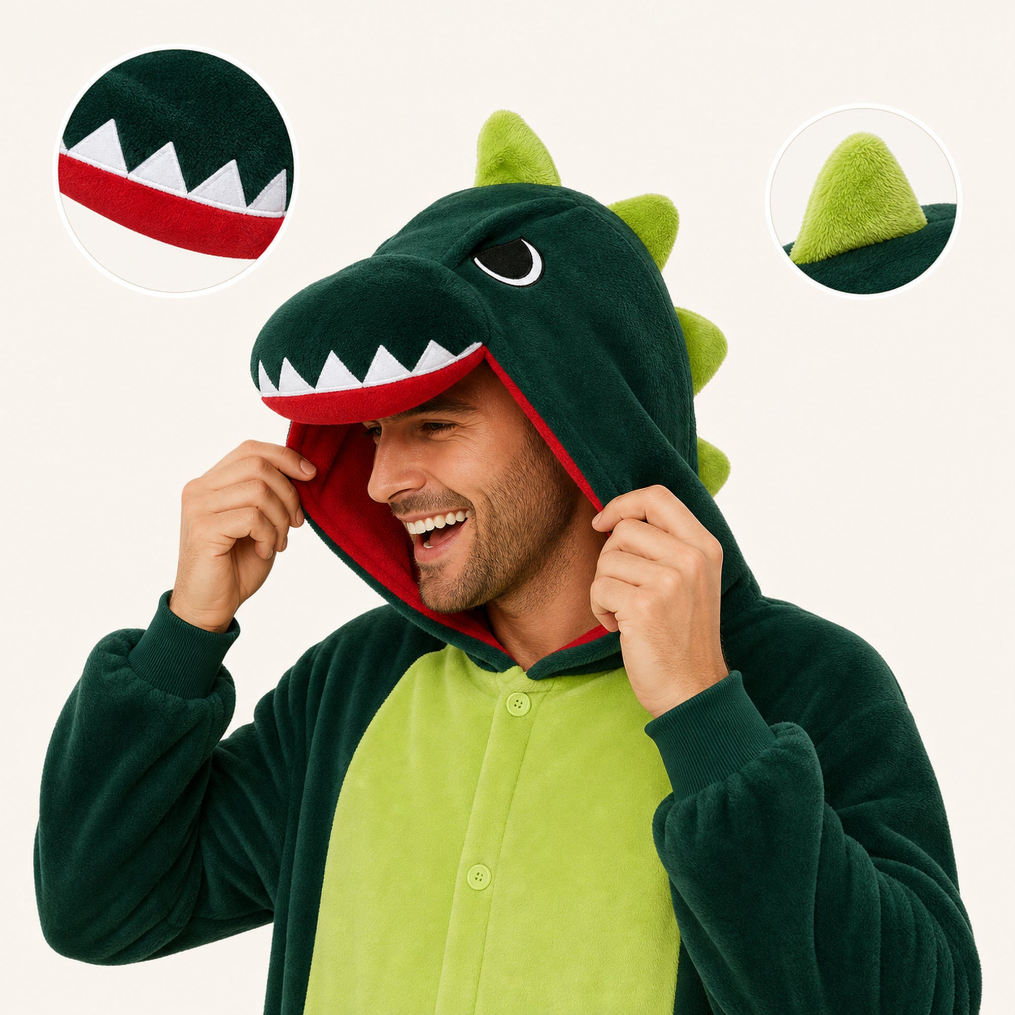 Leoxa green dinosaur kigurumi onesie – 05 character detail