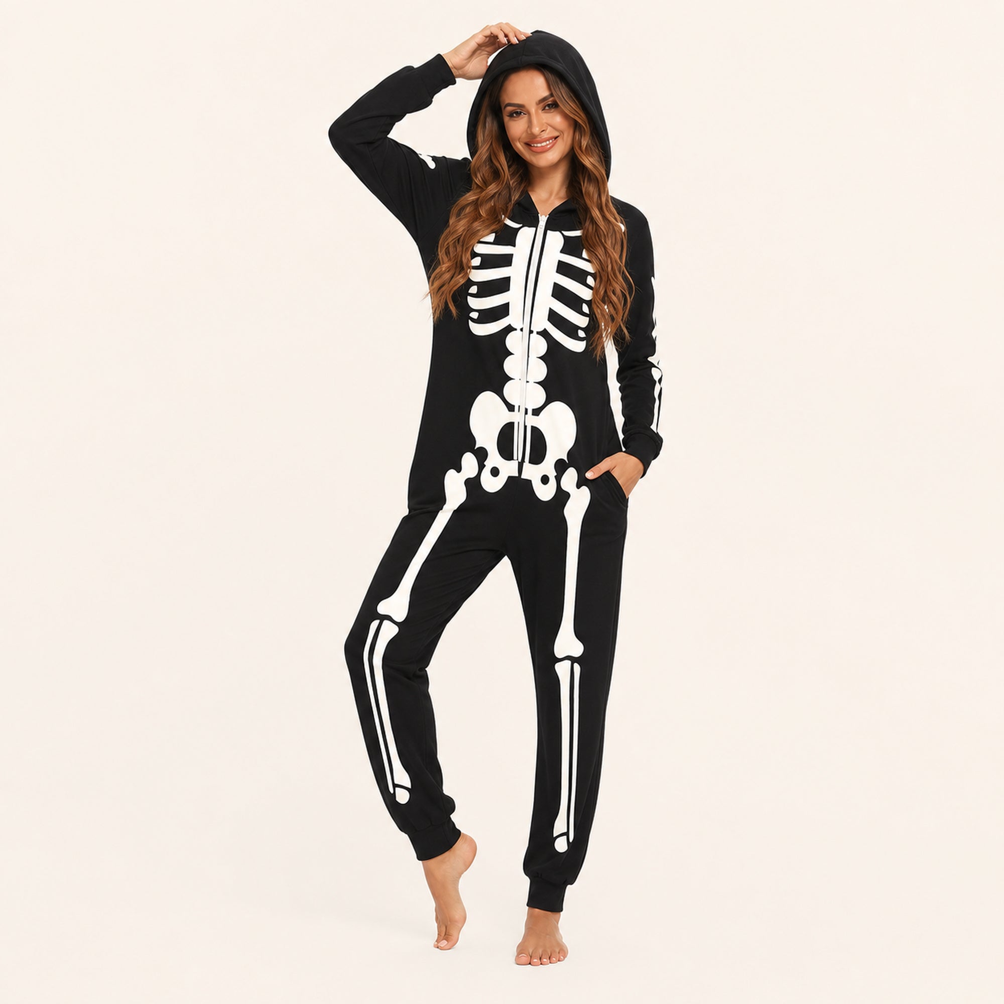 Leoxa neon skeleton hooded onesie — 02 dynamic look