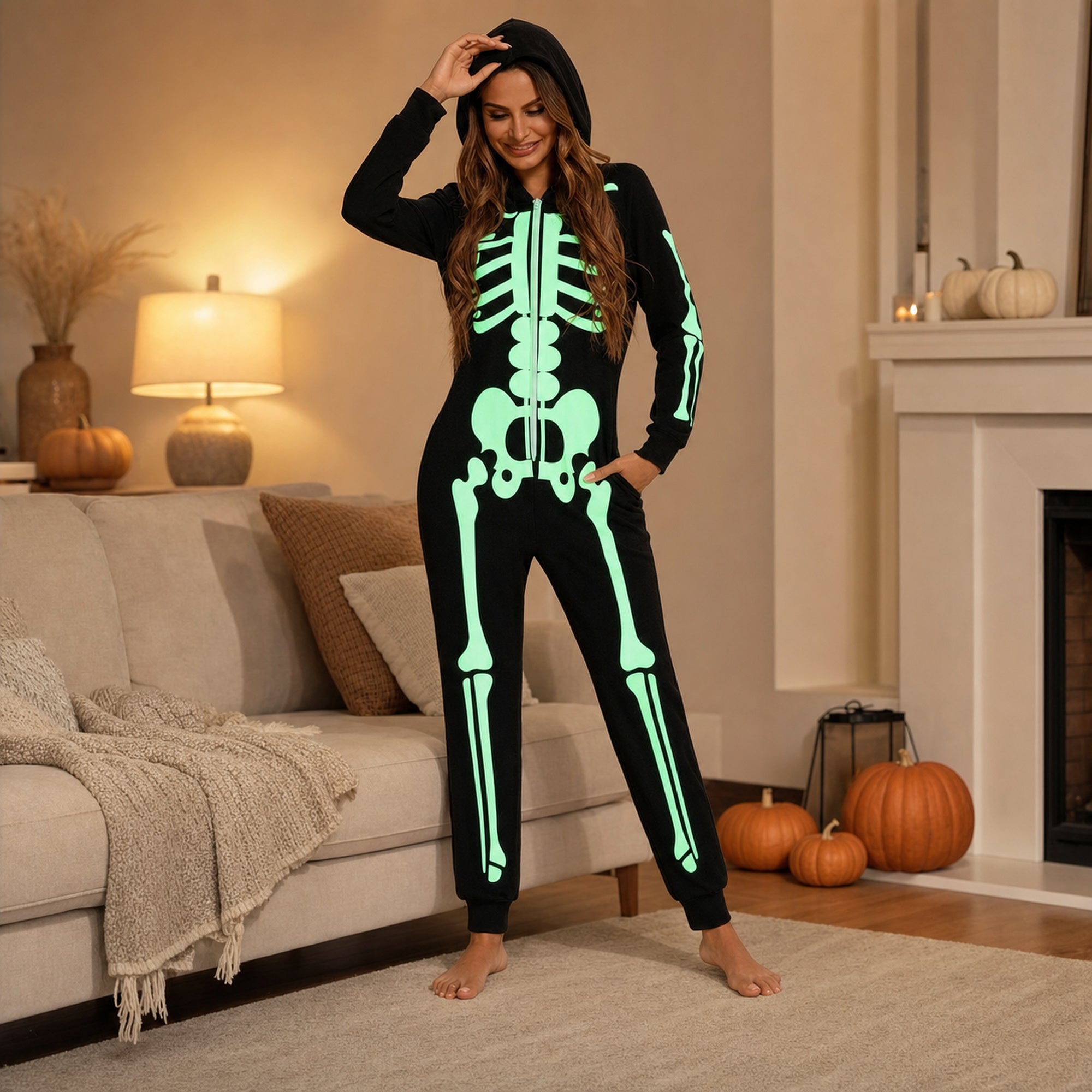 Leoxa neon skeleton hooded onesie — 09 lifestyle