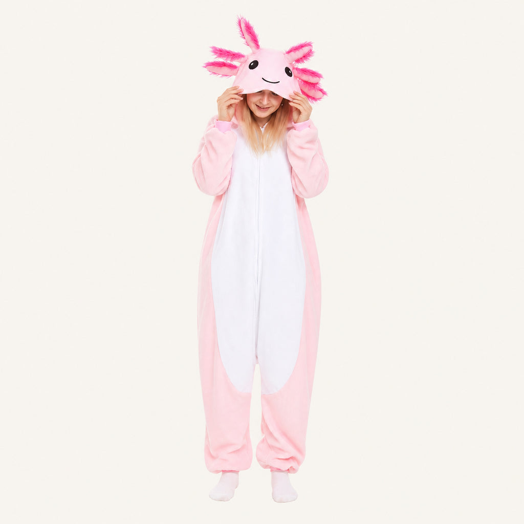 Pink Axolotl Kigurumi Onesie - front view