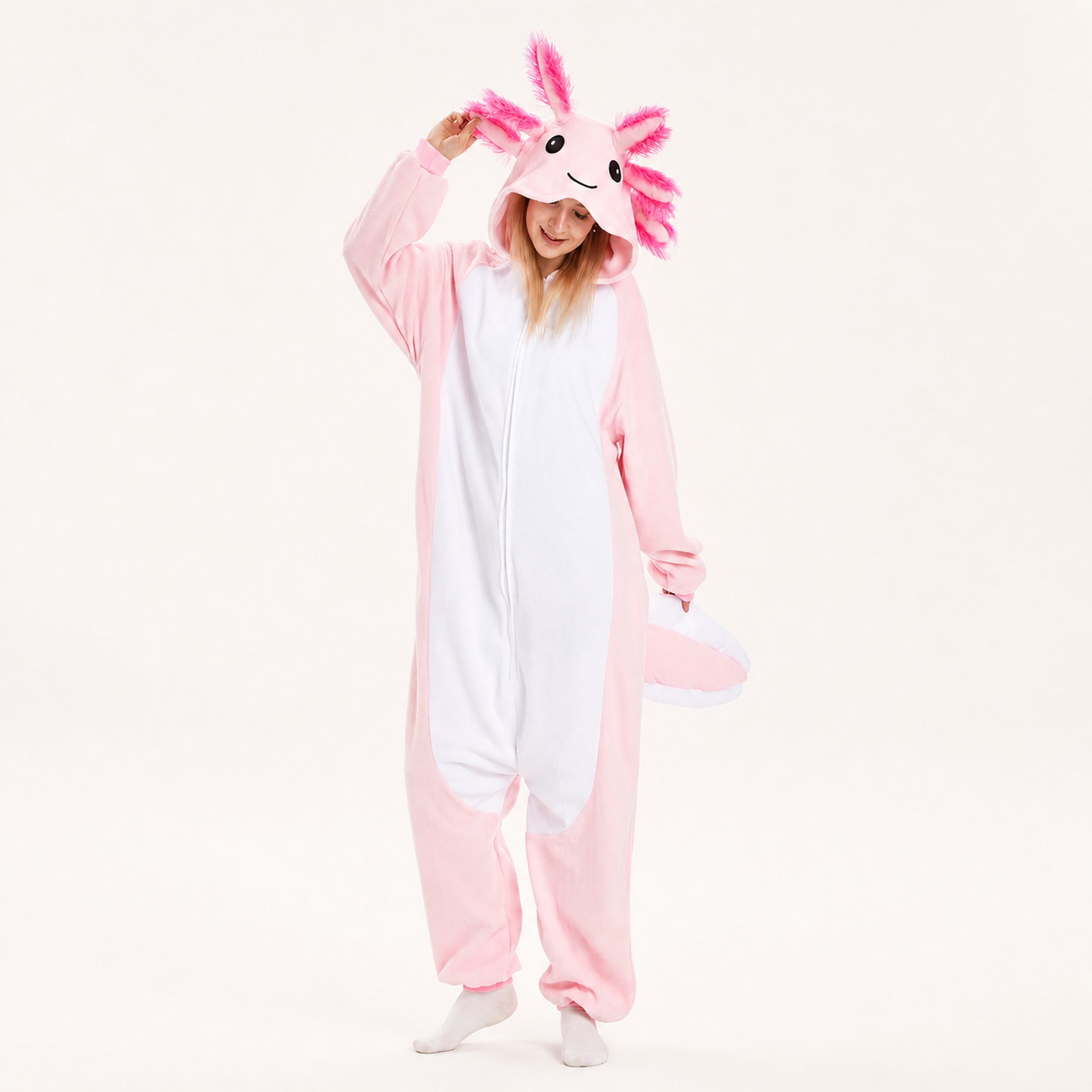 Pink Axolotl Kigurumi Onesie - back view