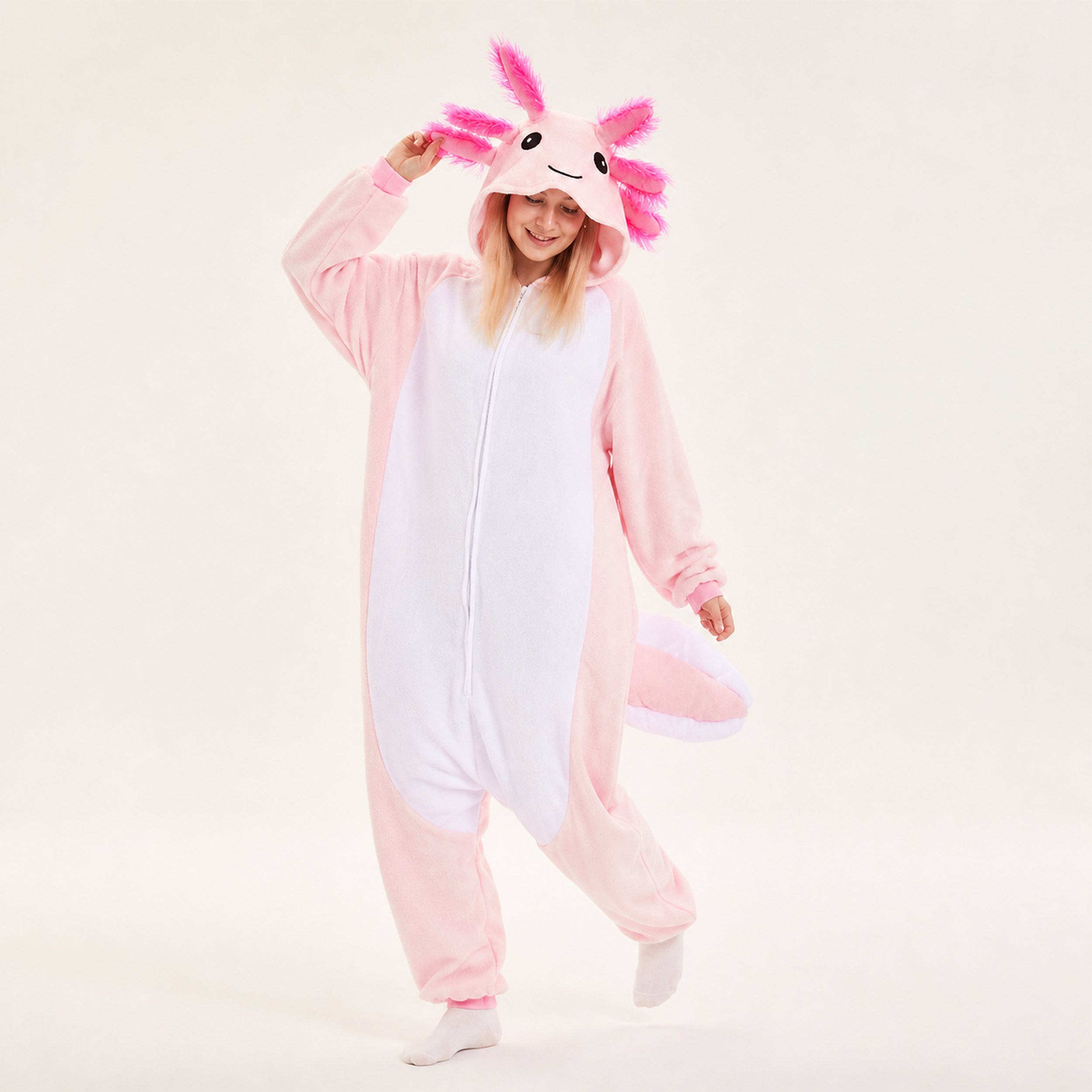 Pink Axolotl Kigurumi Onesie - dynamic look