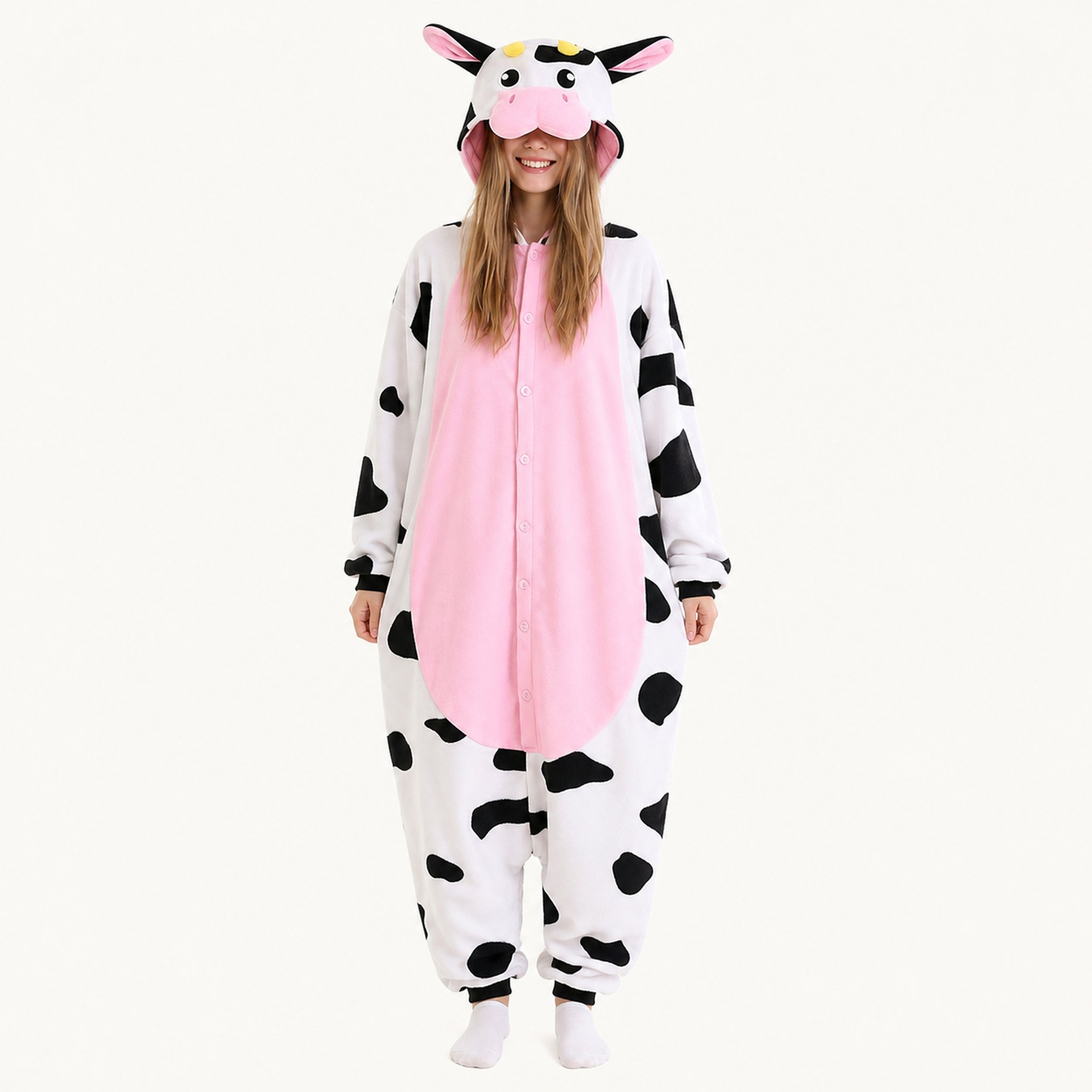 Pink Belly Cow Kigurumi Onesie - front view