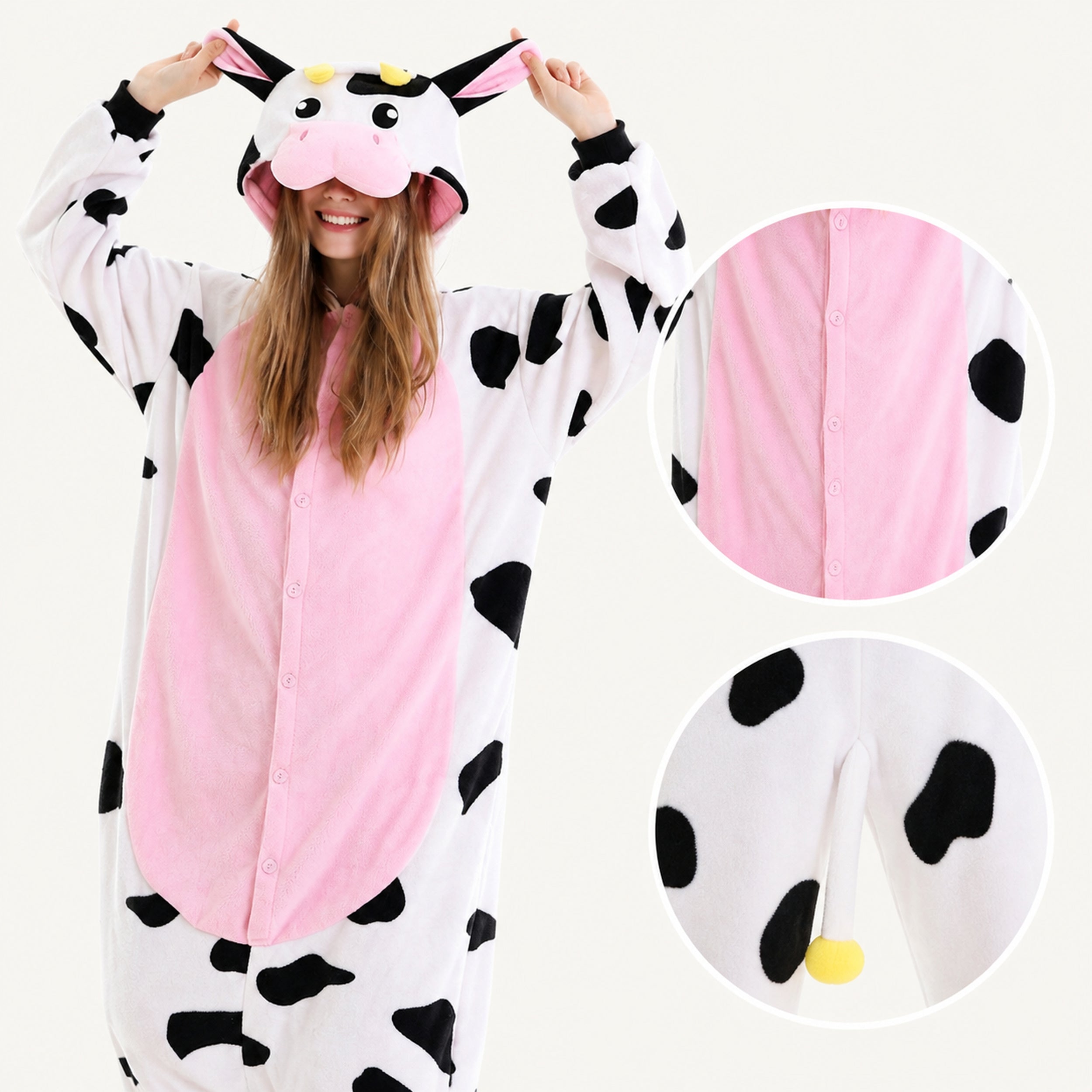 Pink Belly Cow Kigurumi Onesie - feature details