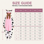 Pink Belly Cow Kigurumi Onesie - size guide