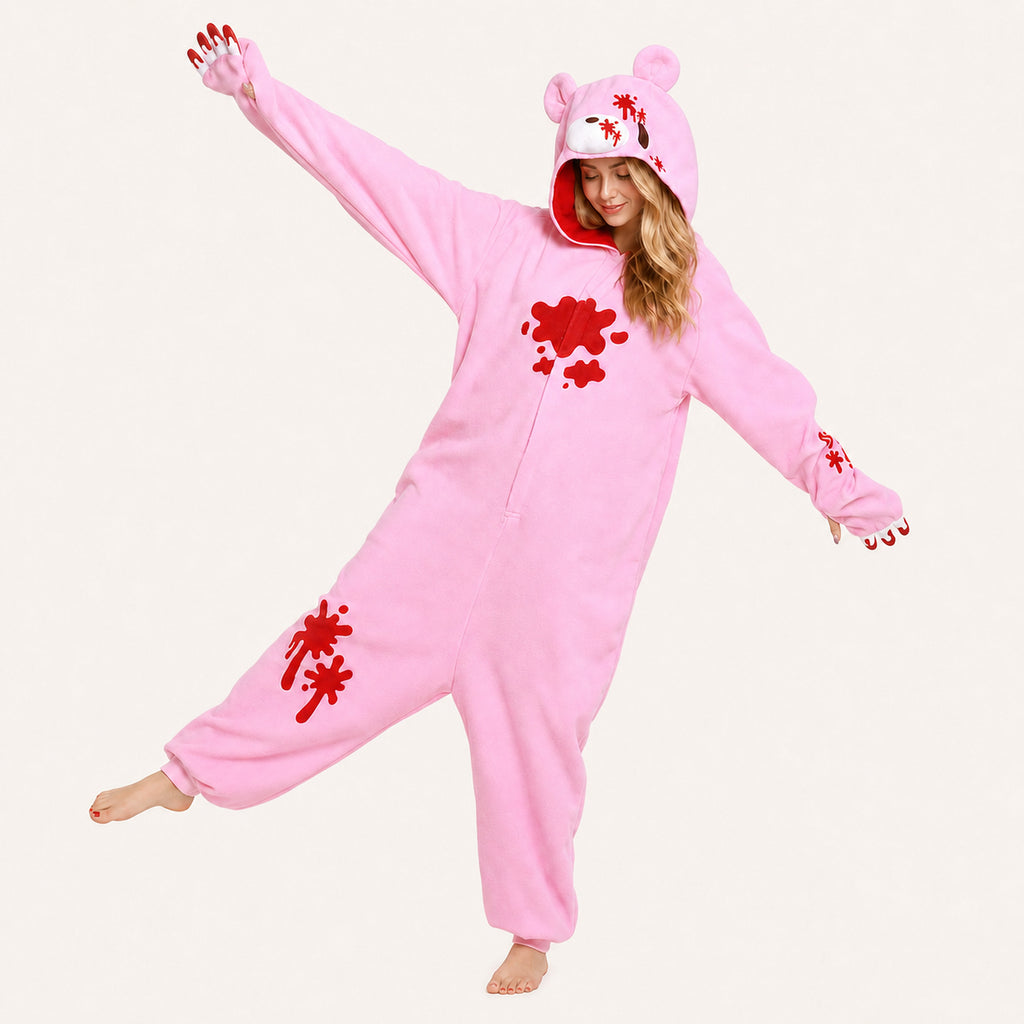 Pink graphic bear kigurumi dynamic look
