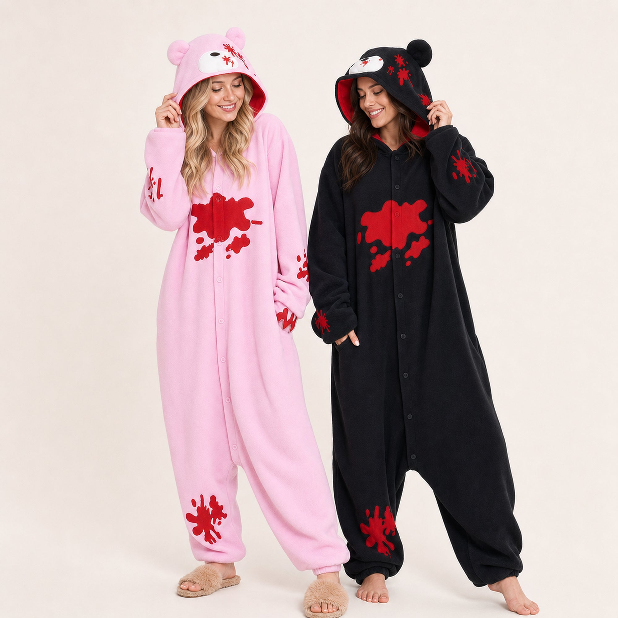 Pink graphic bear kigurumi matching colors