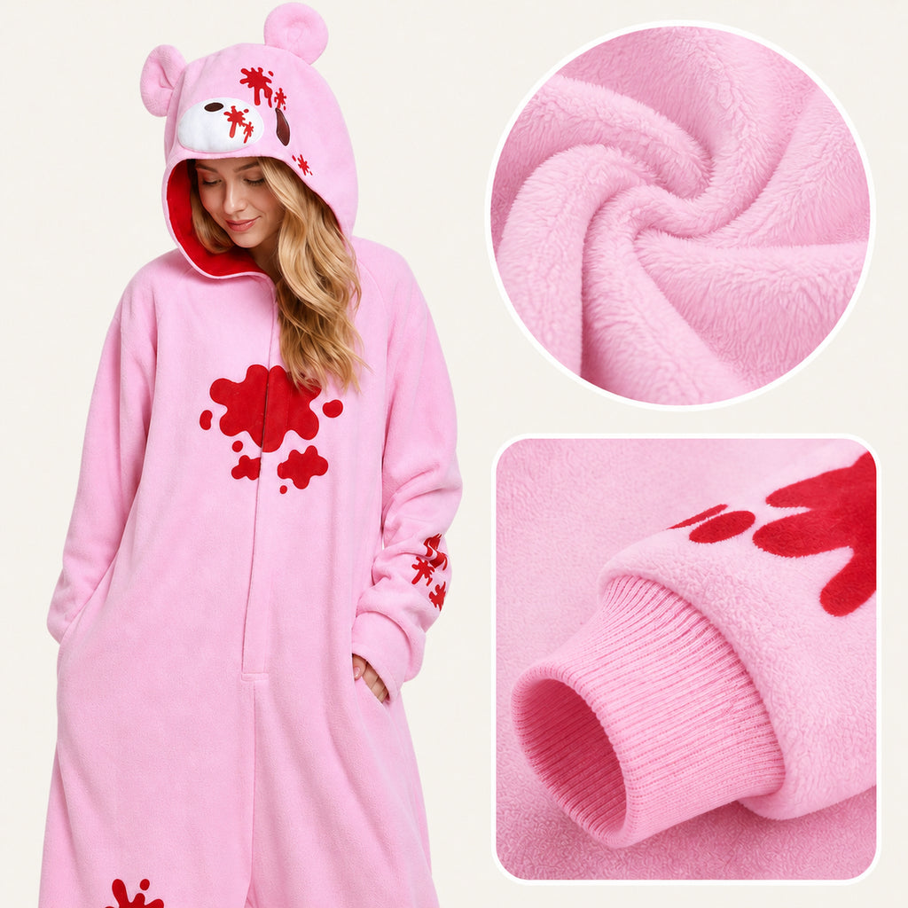Pink graphic bear kigurumi soft texture