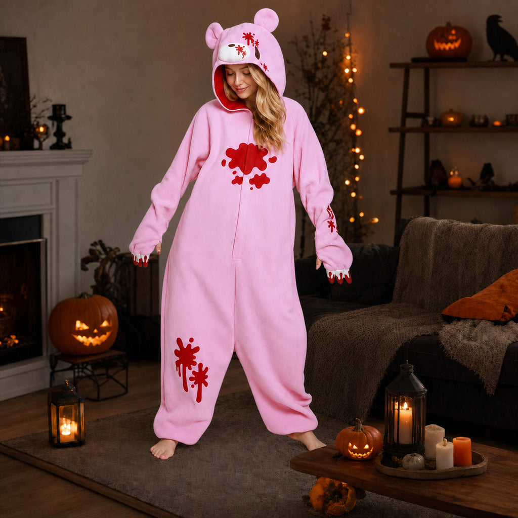Pink graphic bear kigurumi feature details